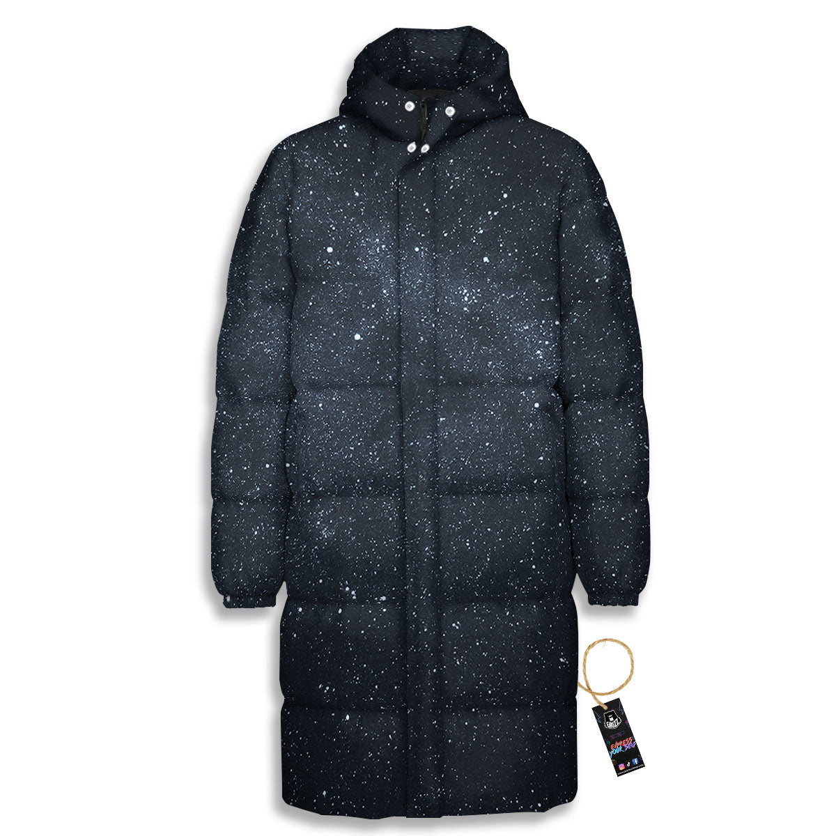 Space Dark Print Long Down Jacket-grizzshop