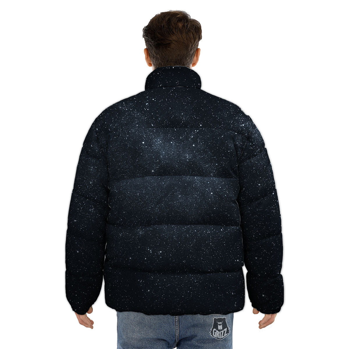 Space Dark Print Puffer Jacket-grizzshop
