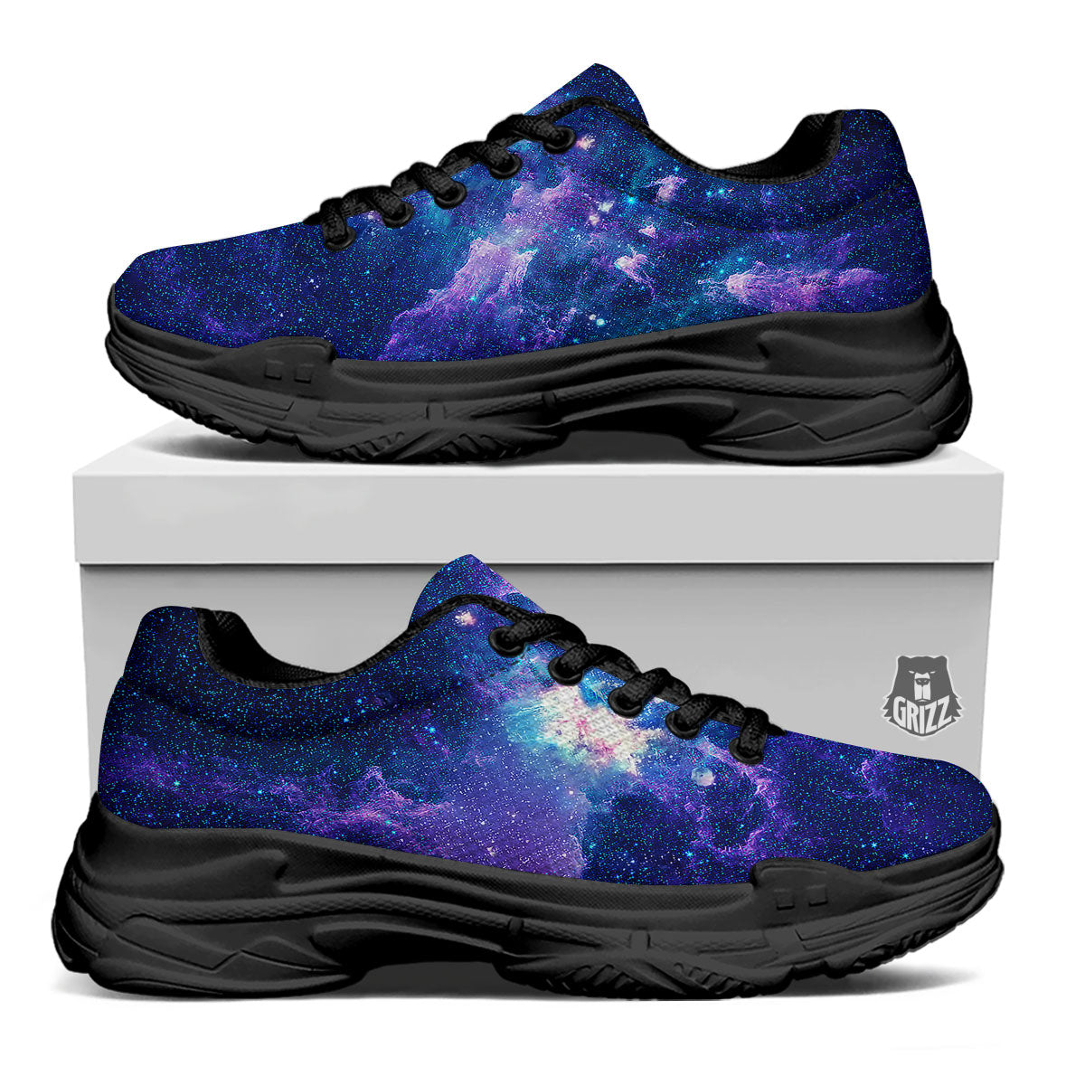 Space Deep Print Black Chunky Shoes-grizzshop
