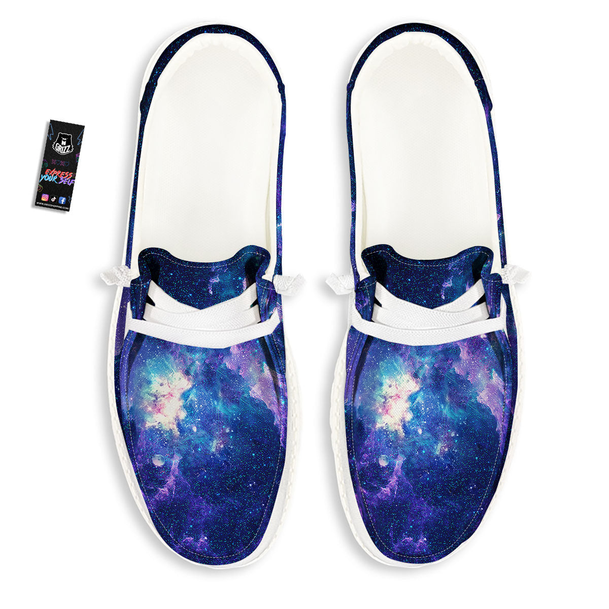 Space Deep Print White Loafers-grizzshop