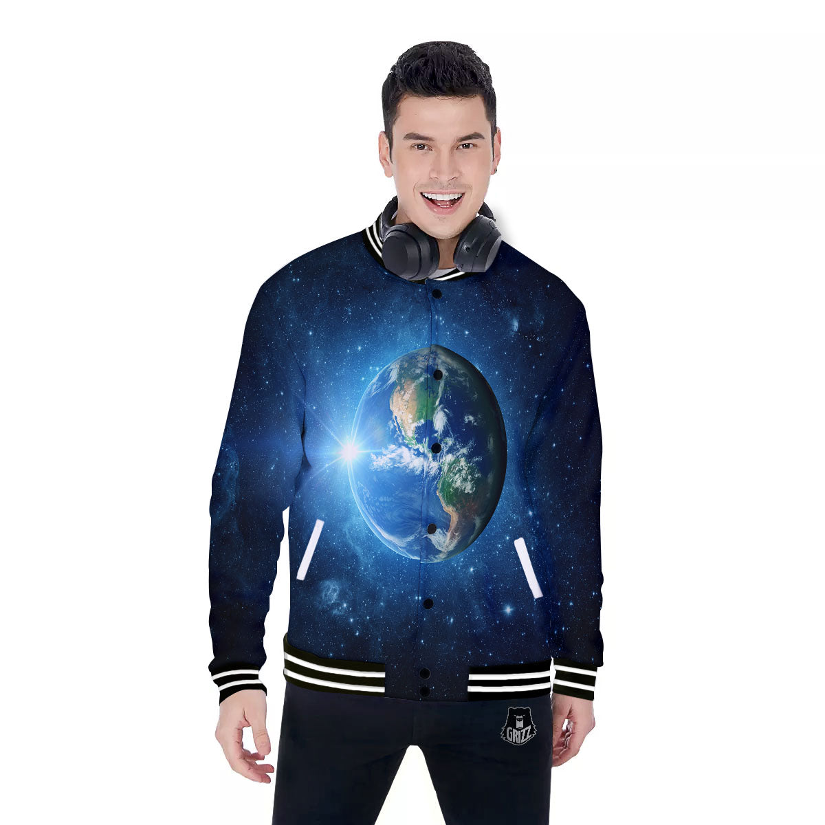 Space Earth Planet And Print Baseball Jacket-grizzshop
