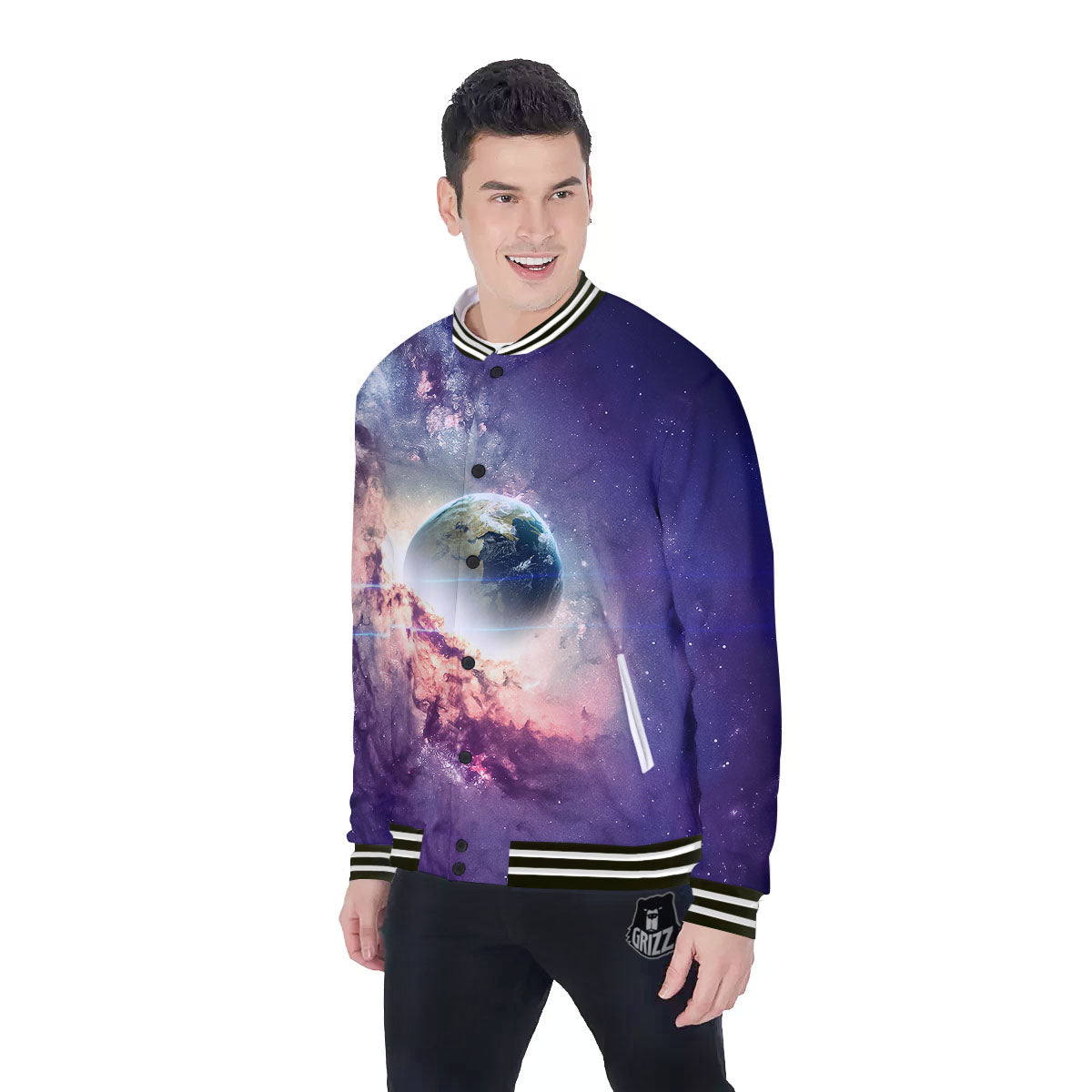 Space Endless Print Baseball Jacket-grizzshop