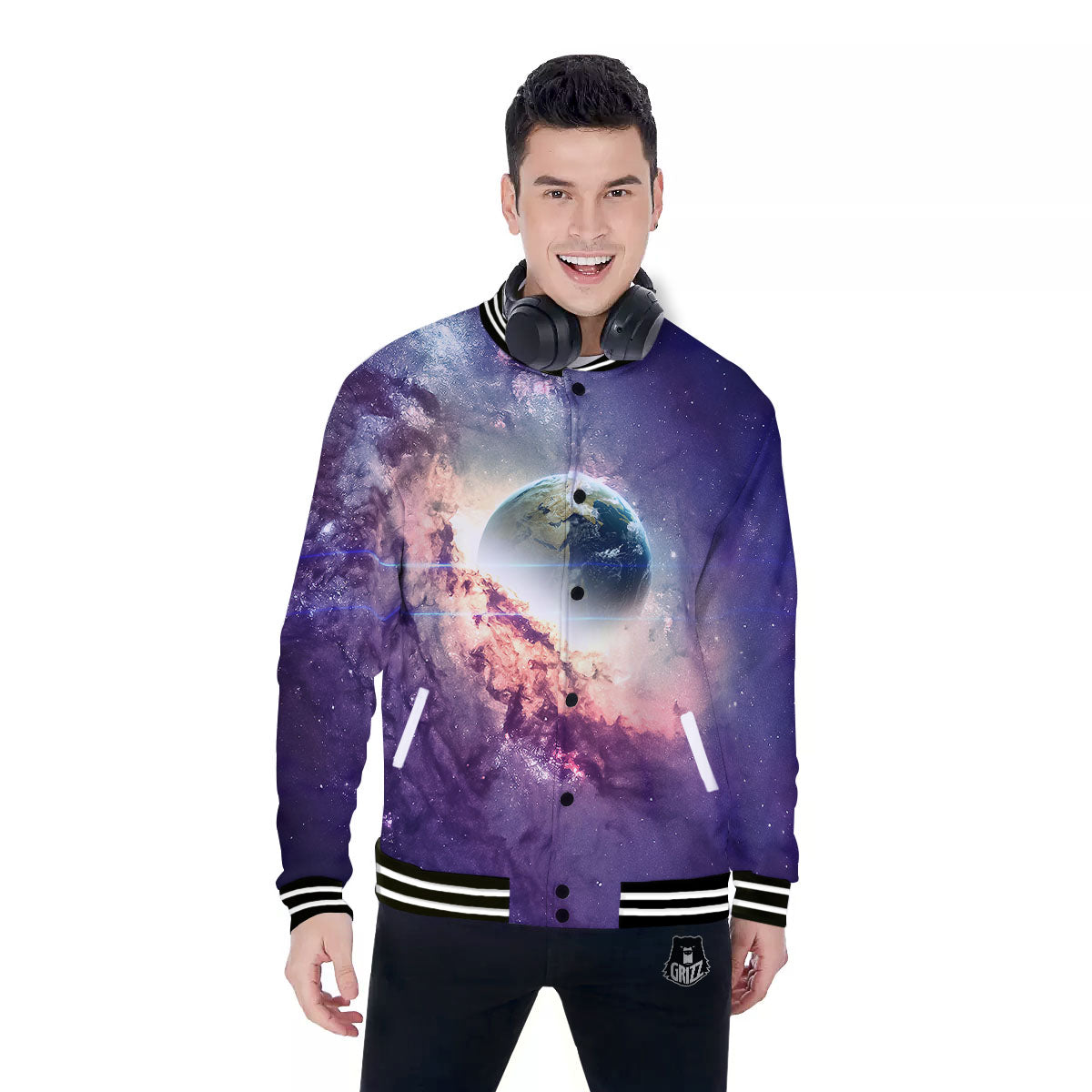 Space Endless Print Baseball Jacket-grizzshop