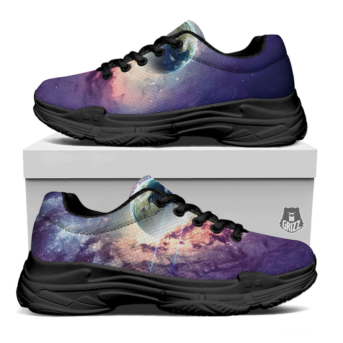 Space Endless Print Black Chunky Shoes-grizzshop