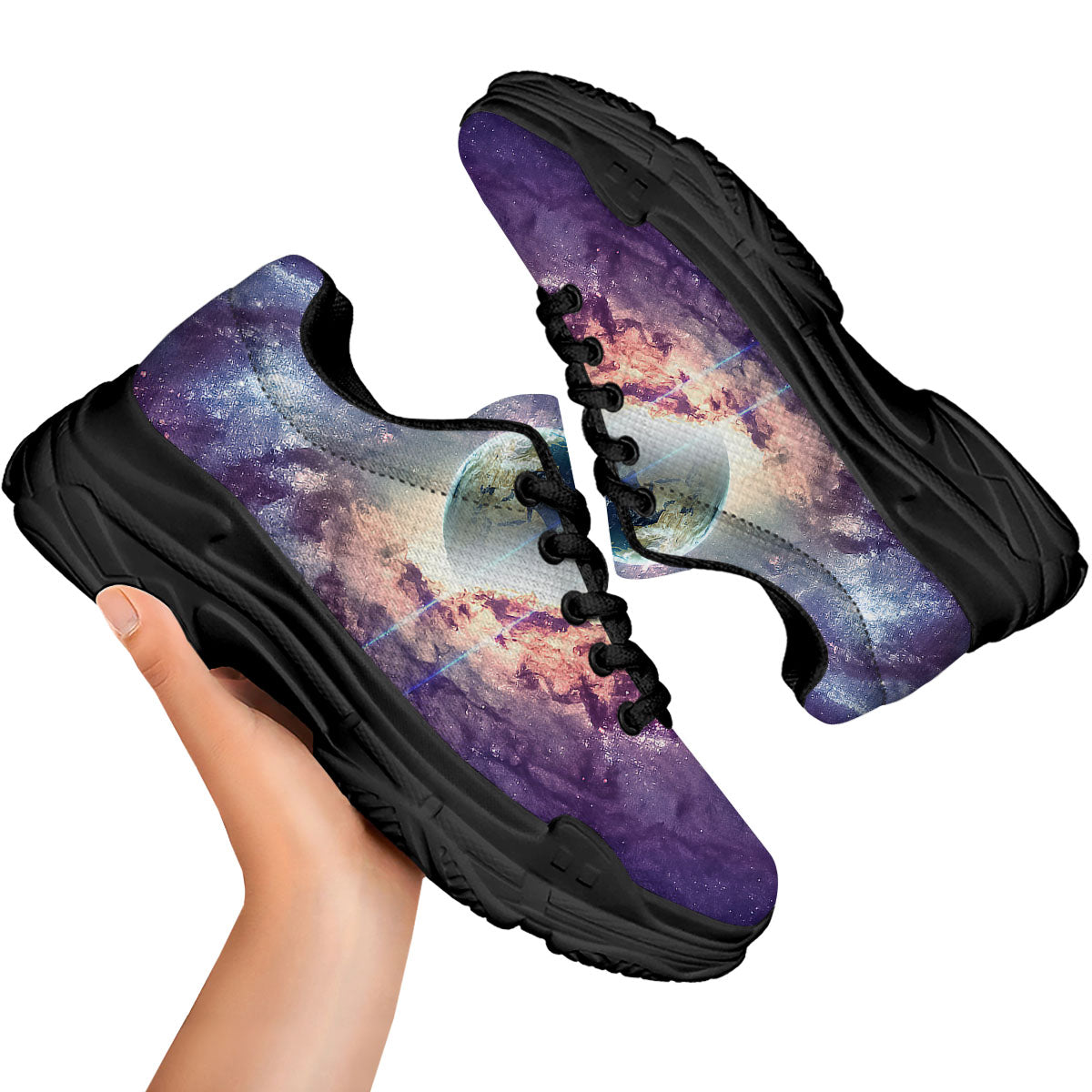 Space Endless Print Black Chunky Shoes-grizzshop