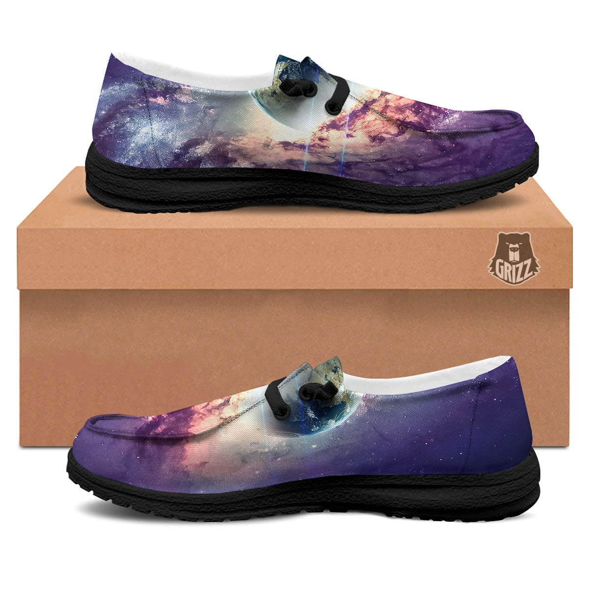 Space Endless Print Black Loafers-grizzshop