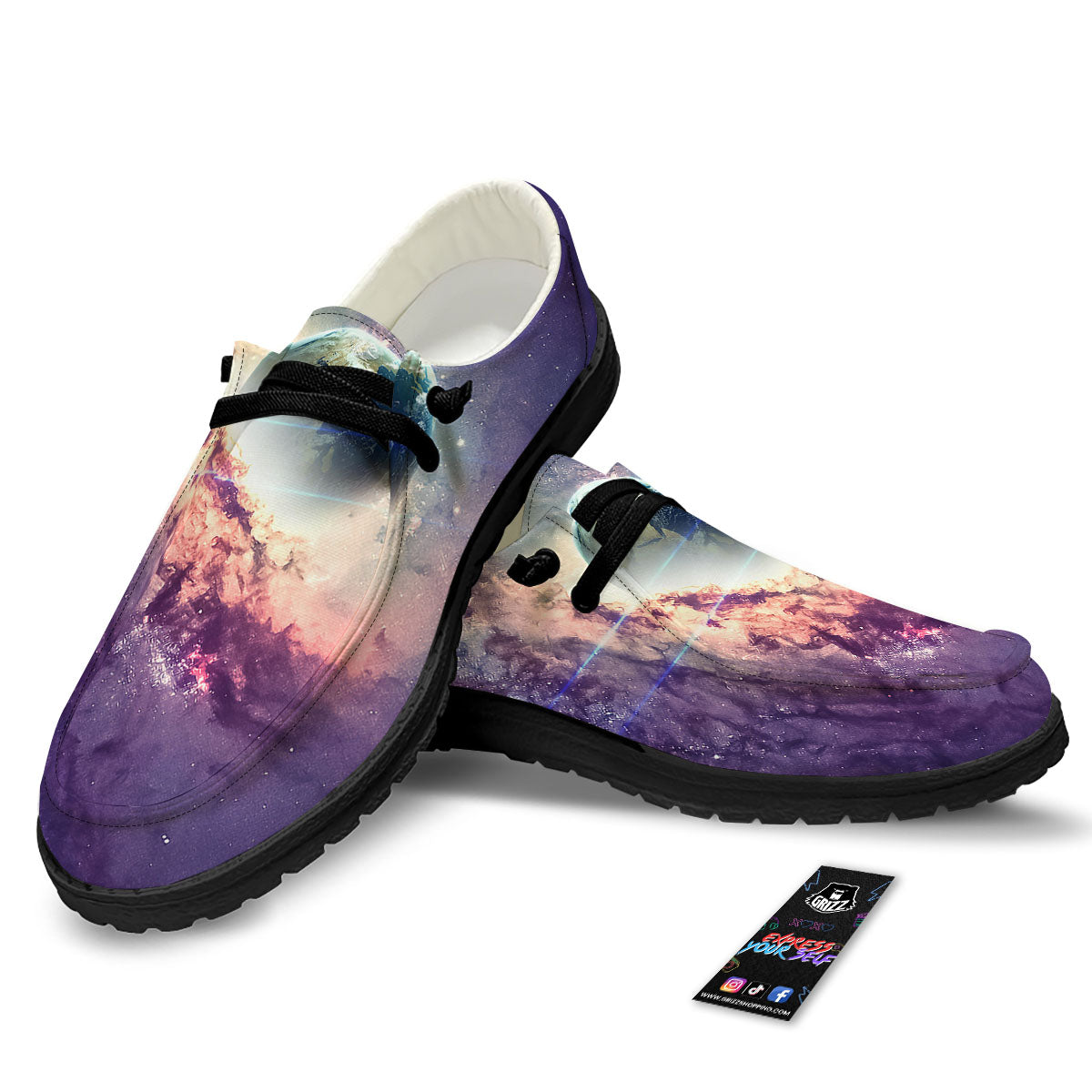 Space Endless Print Black Loafers-grizzshop