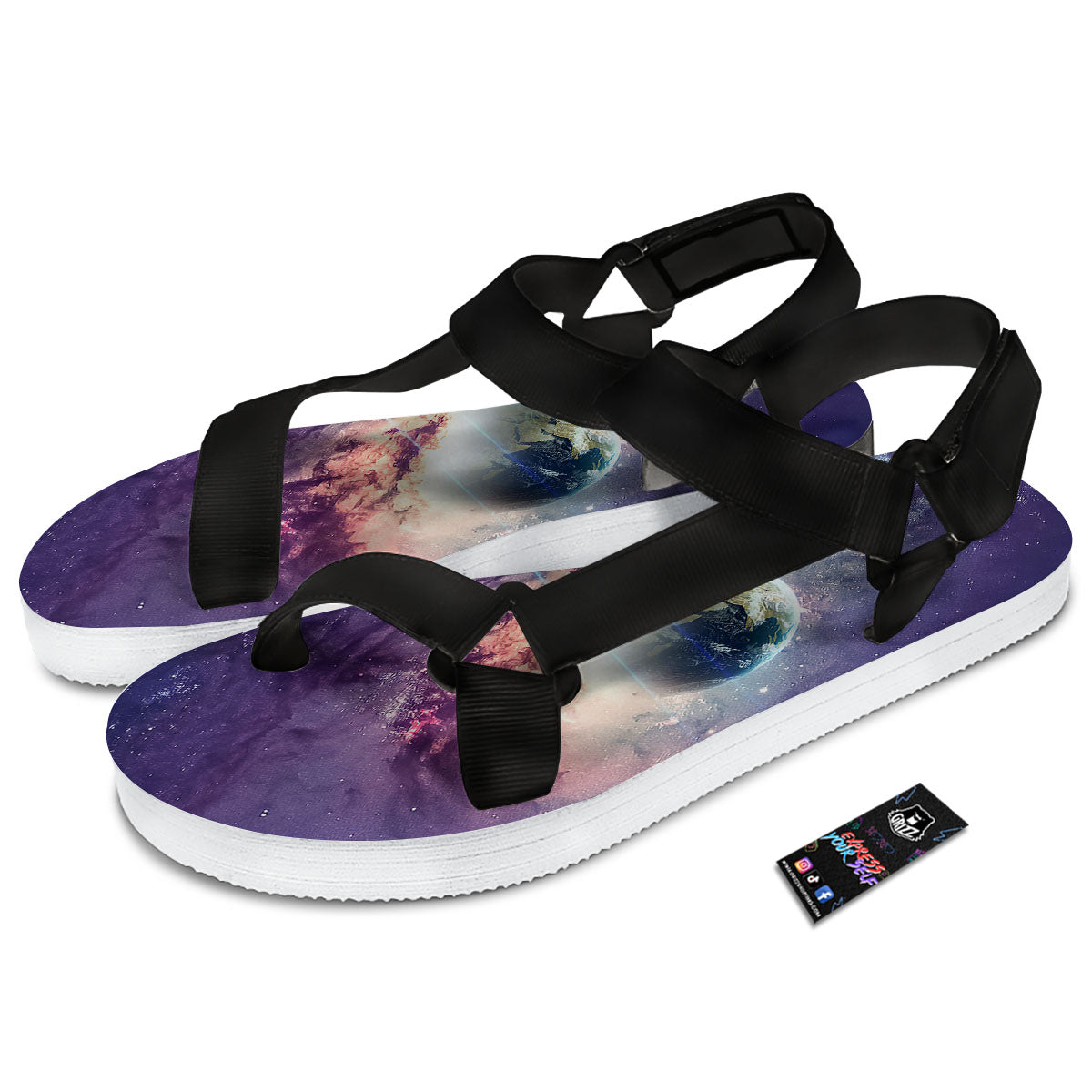 Space Endless Print Black Open Toe Sandals-grizzshop