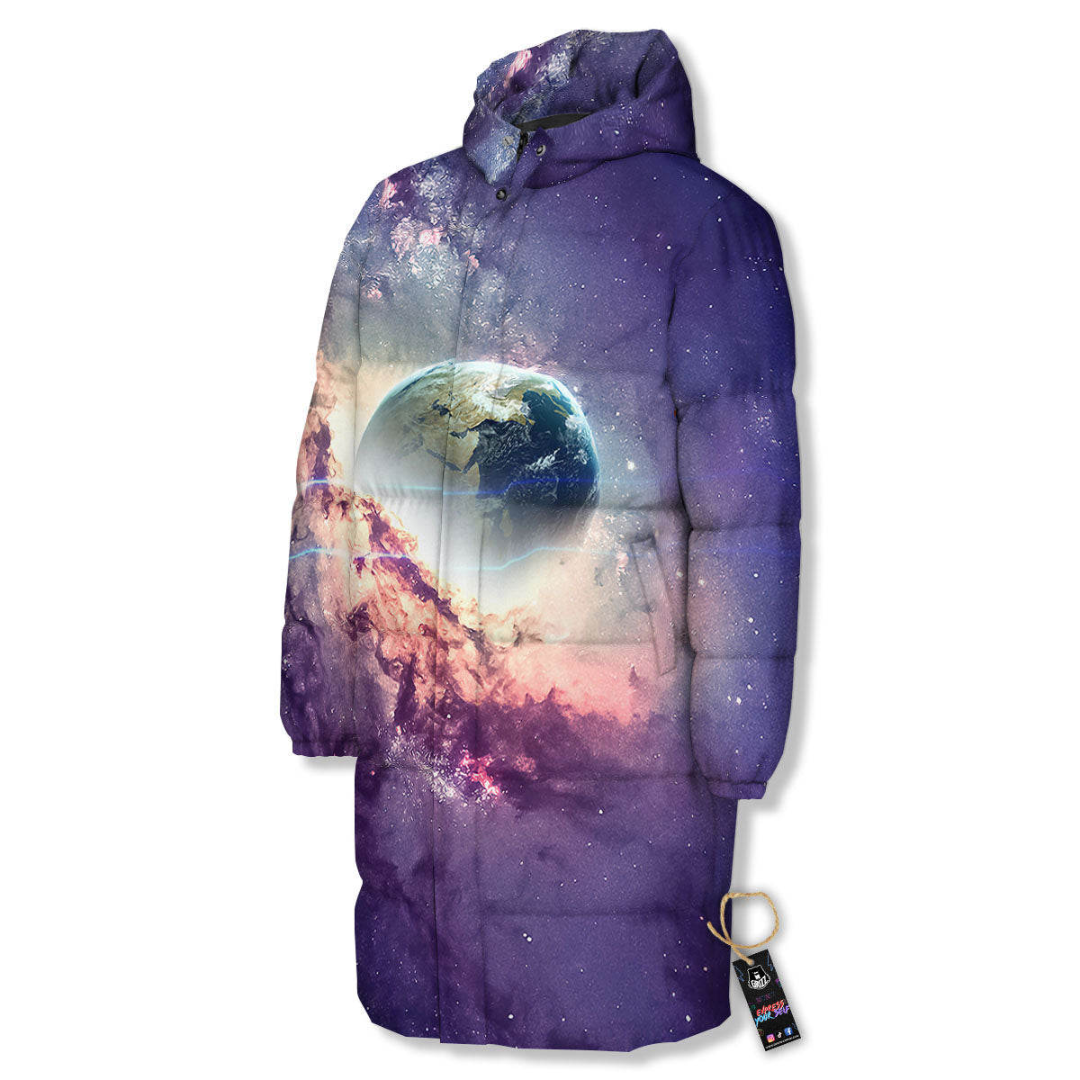 Space Endless Print Long Down Jacket-grizzshop