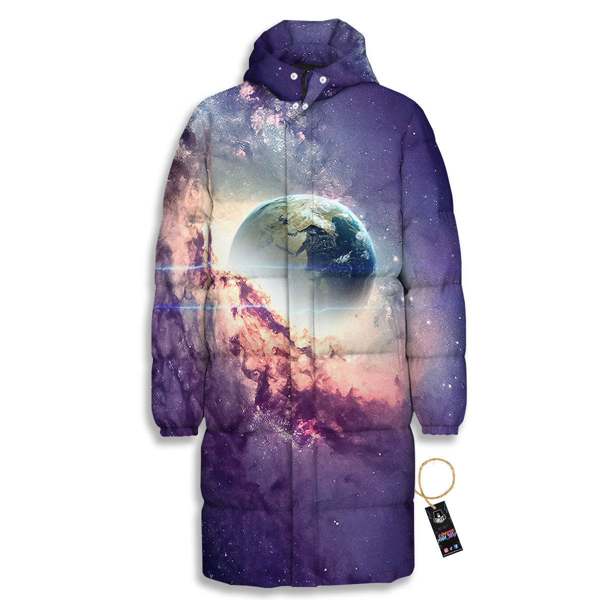 Space Endless Print Long Down Jacket-grizzshop