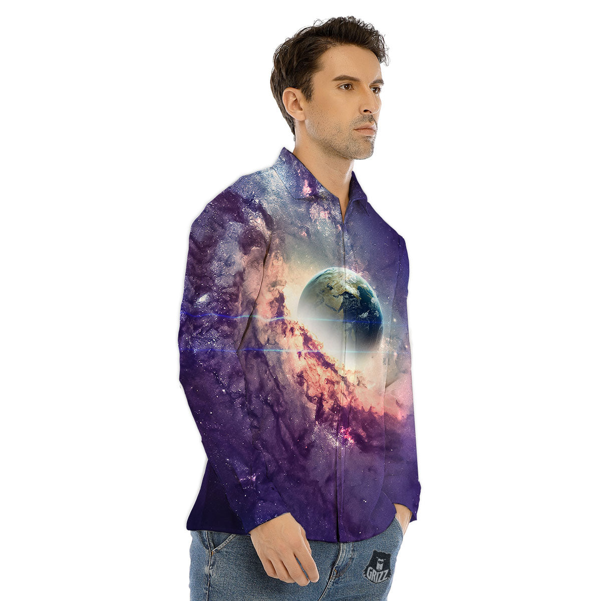 Space Endless Print Men's Dress Shirts-grizzshop