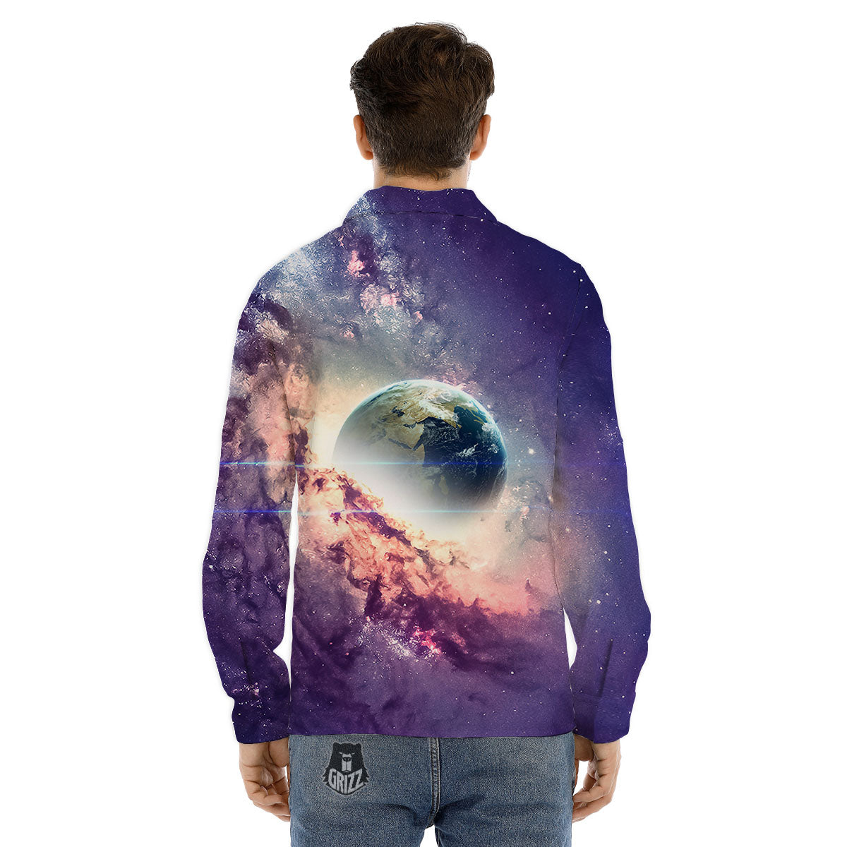 Space Endless Print Men's Dress Shirts-grizzshop