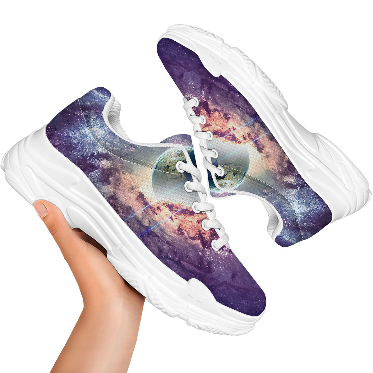 Space Endless Print White Chunky Shoes-grizzshop