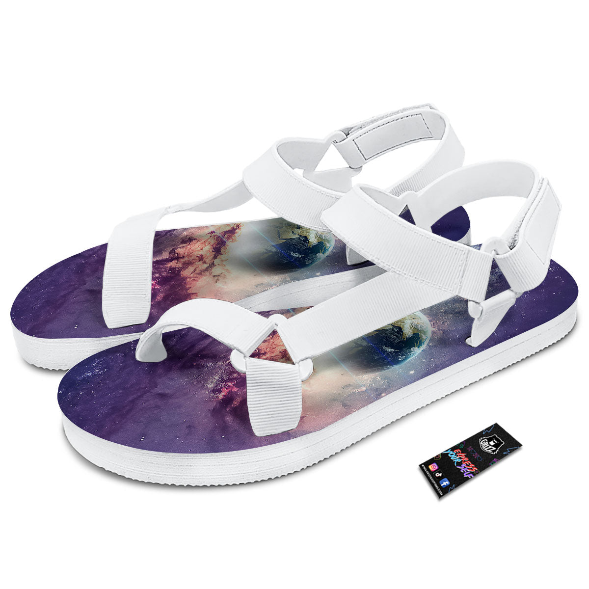 Space Endless Print White Open Toe Sandals-grizzshop