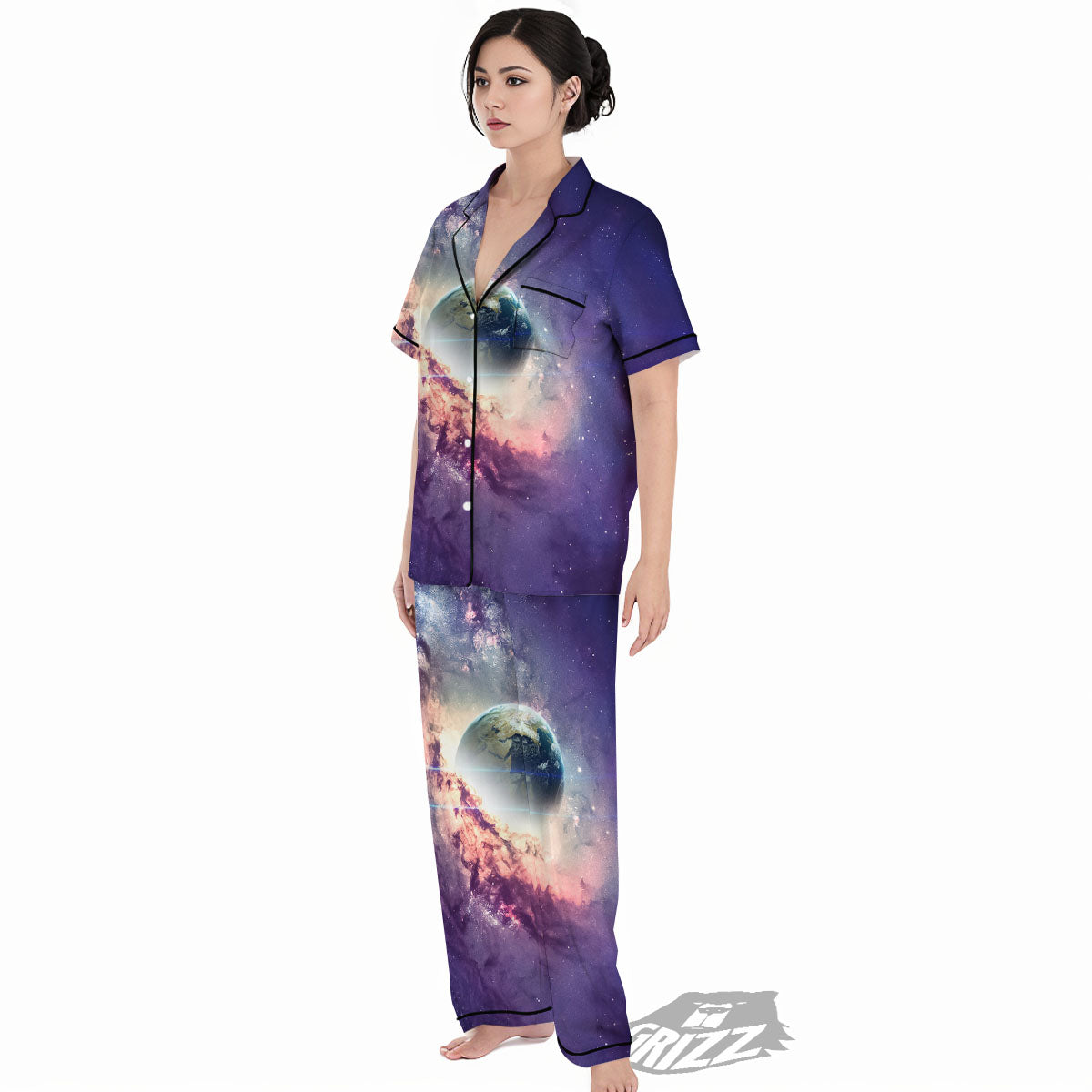 Space Endless Print Women's Pajamas Set-grizzshop