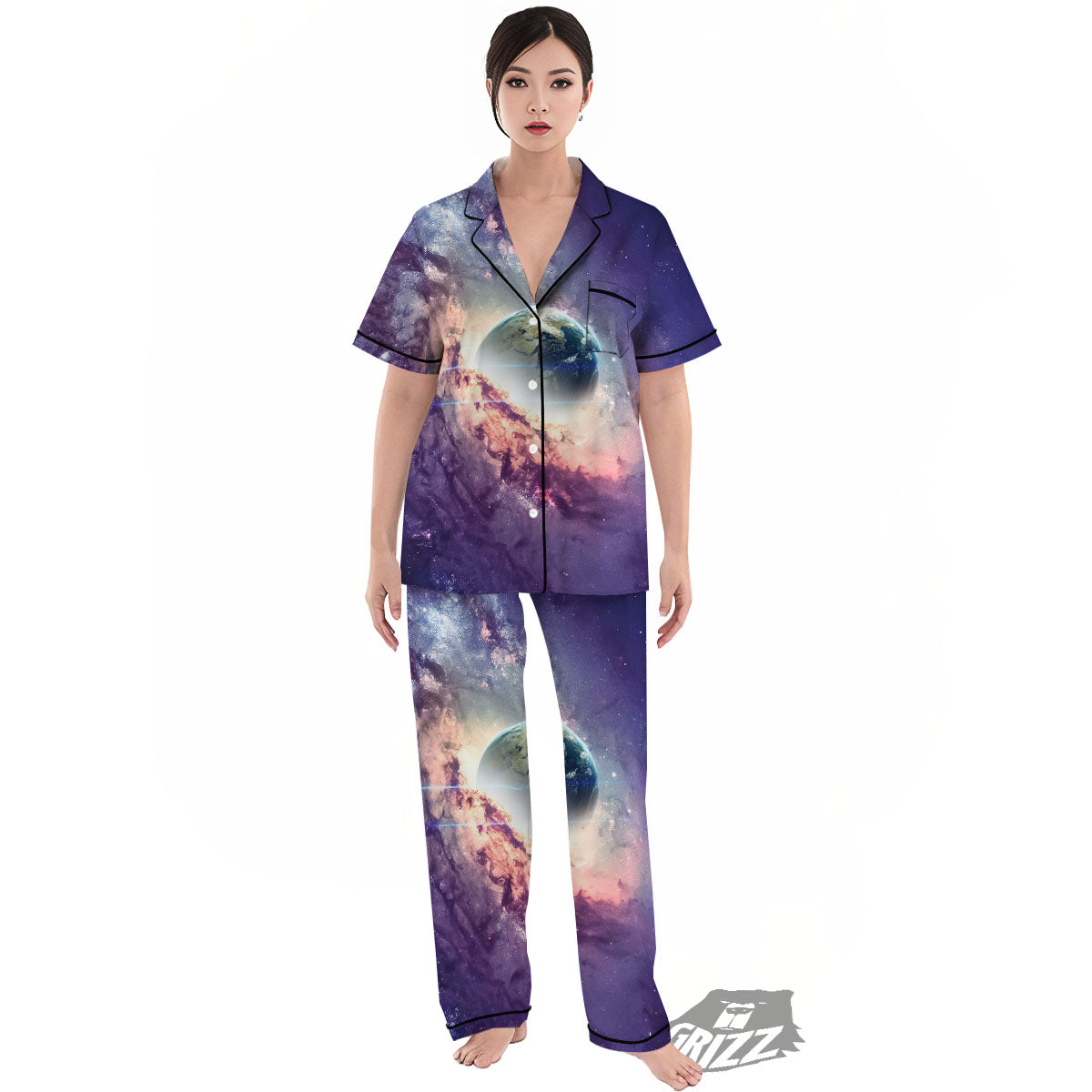 Space Endless Print Women's Pajamas Set-grizzshop
