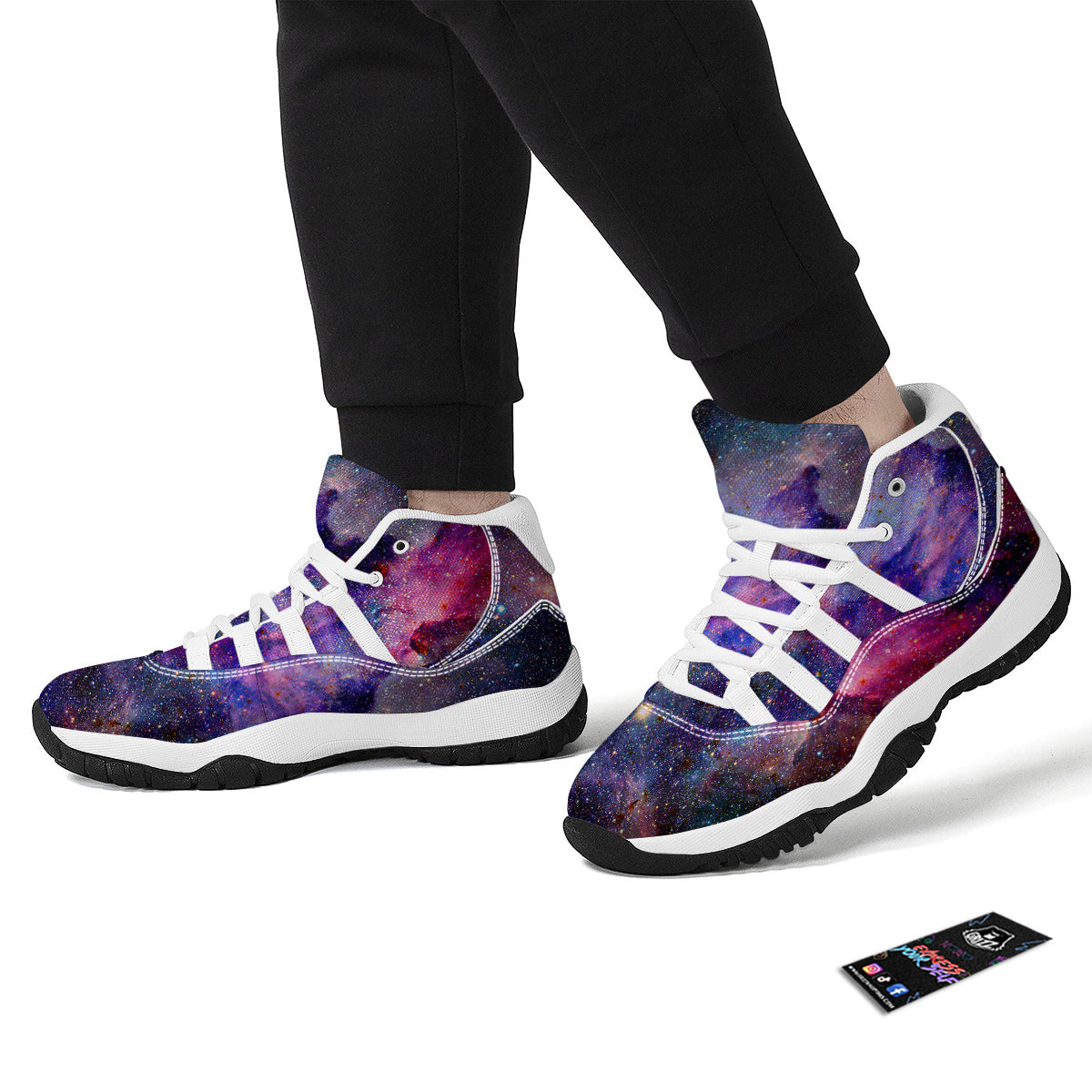 Space Galaxy Purple Stardust Print White Bball Shoes-grizzshop