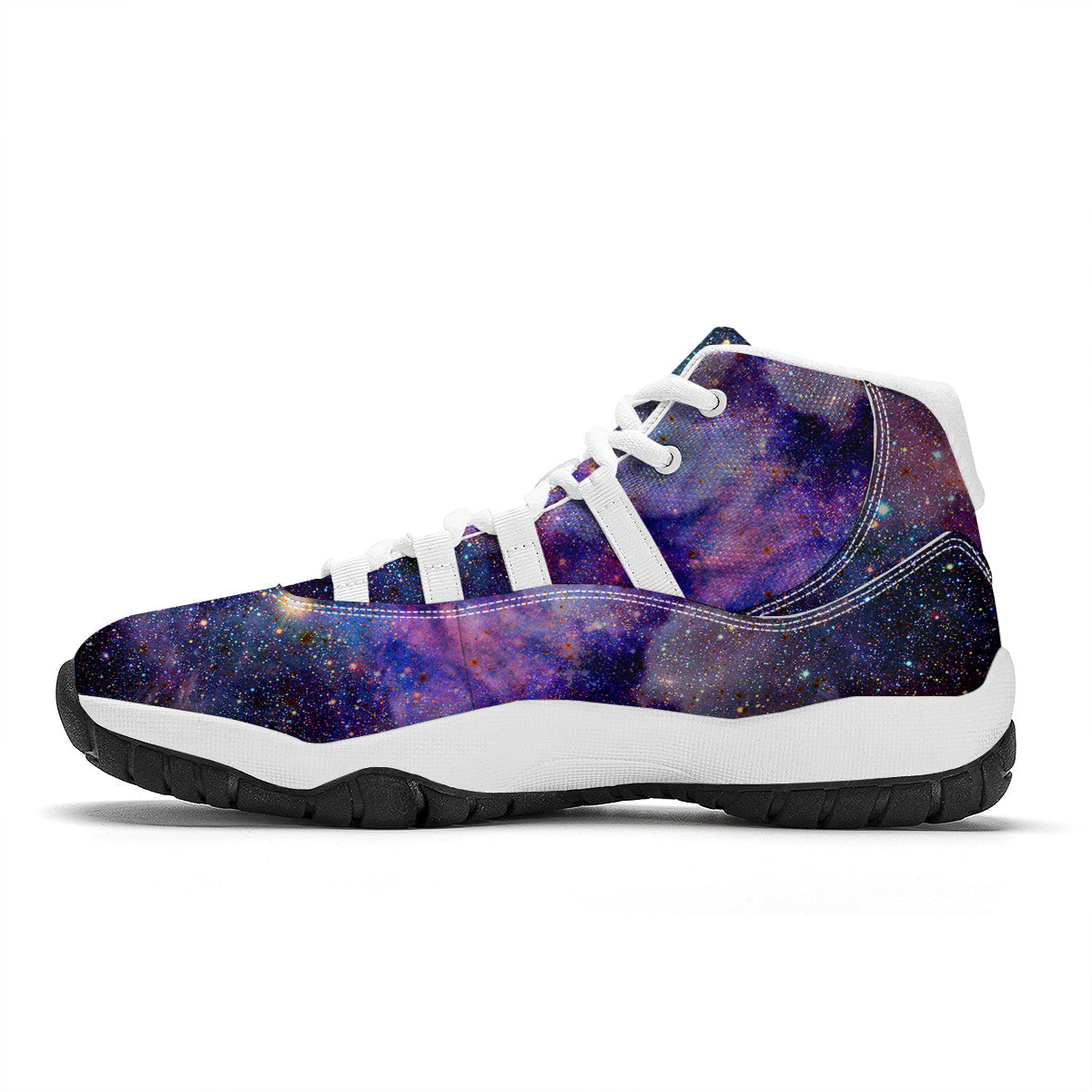 Space Galaxy Purple Stardust Print White Bball Shoes-grizzshop