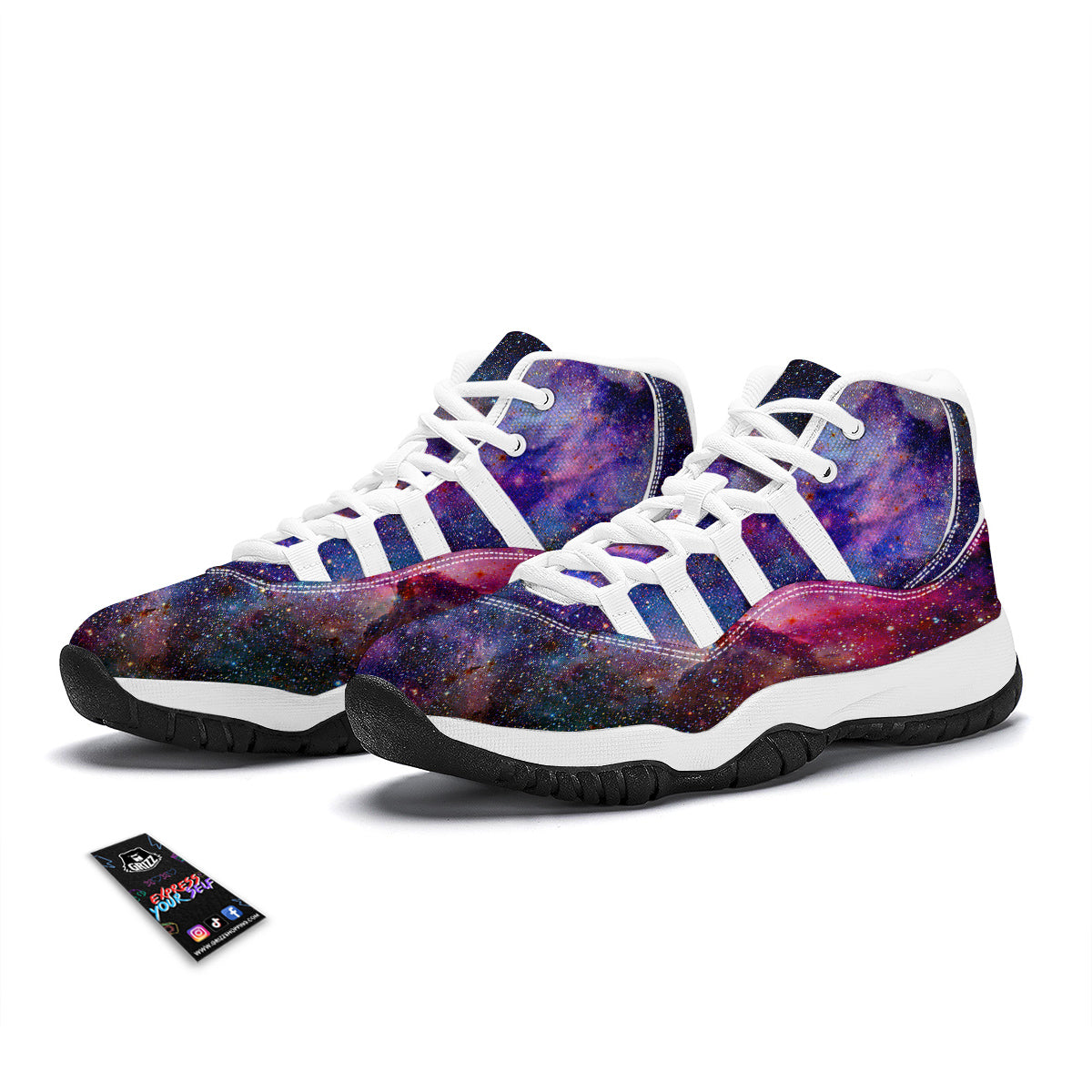 Space Galaxy Purple Stardust Print White Bball Shoes-grizzshop