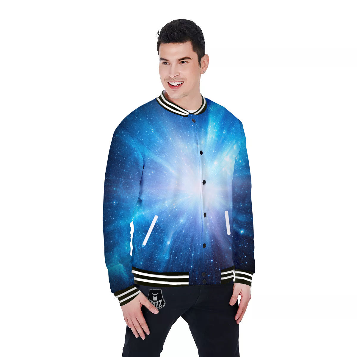Space Light Blue Print Baseball Jacket-grizzshop
