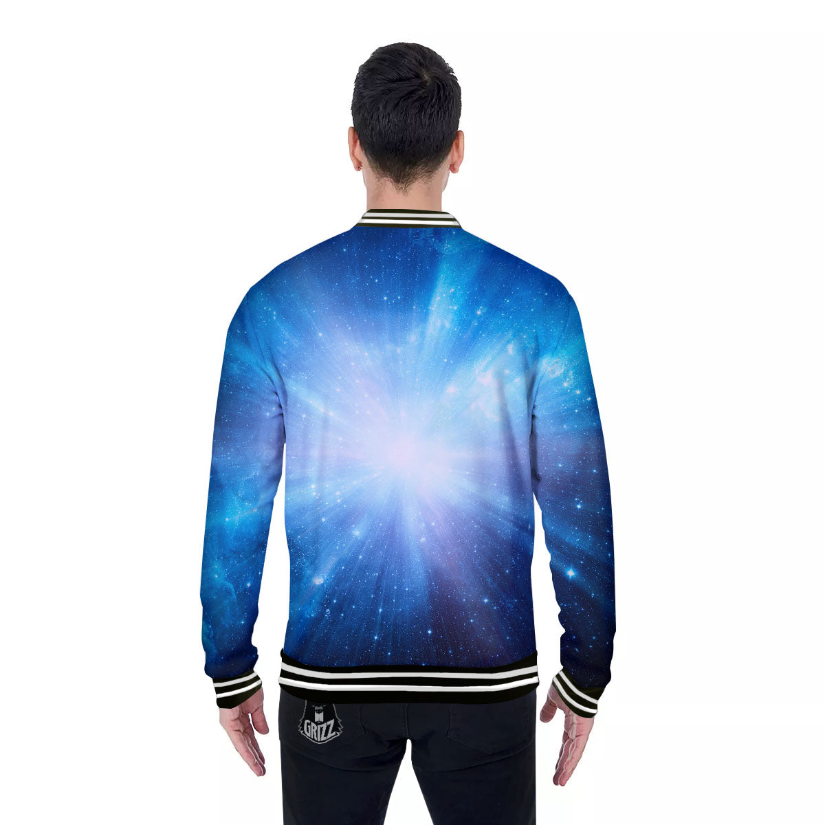 Space Light Blue Print Baseball Jacket-grizzshop