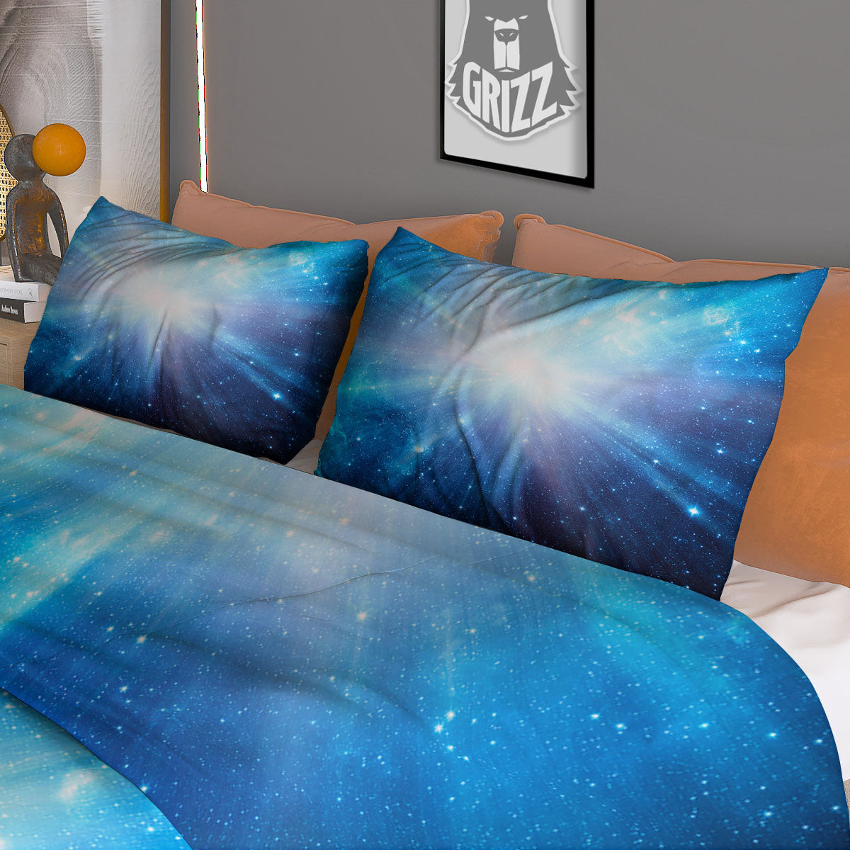 Space Light Blue Print Duvet Cover Bedding Set