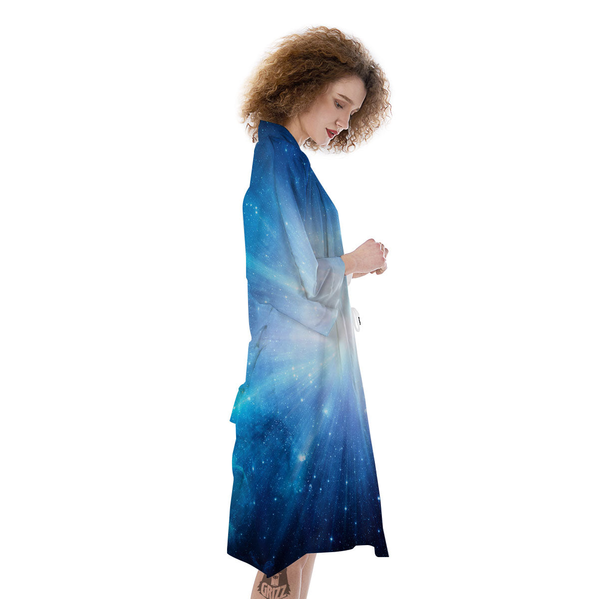 Space Light Blue Print Kimono-grizzshop