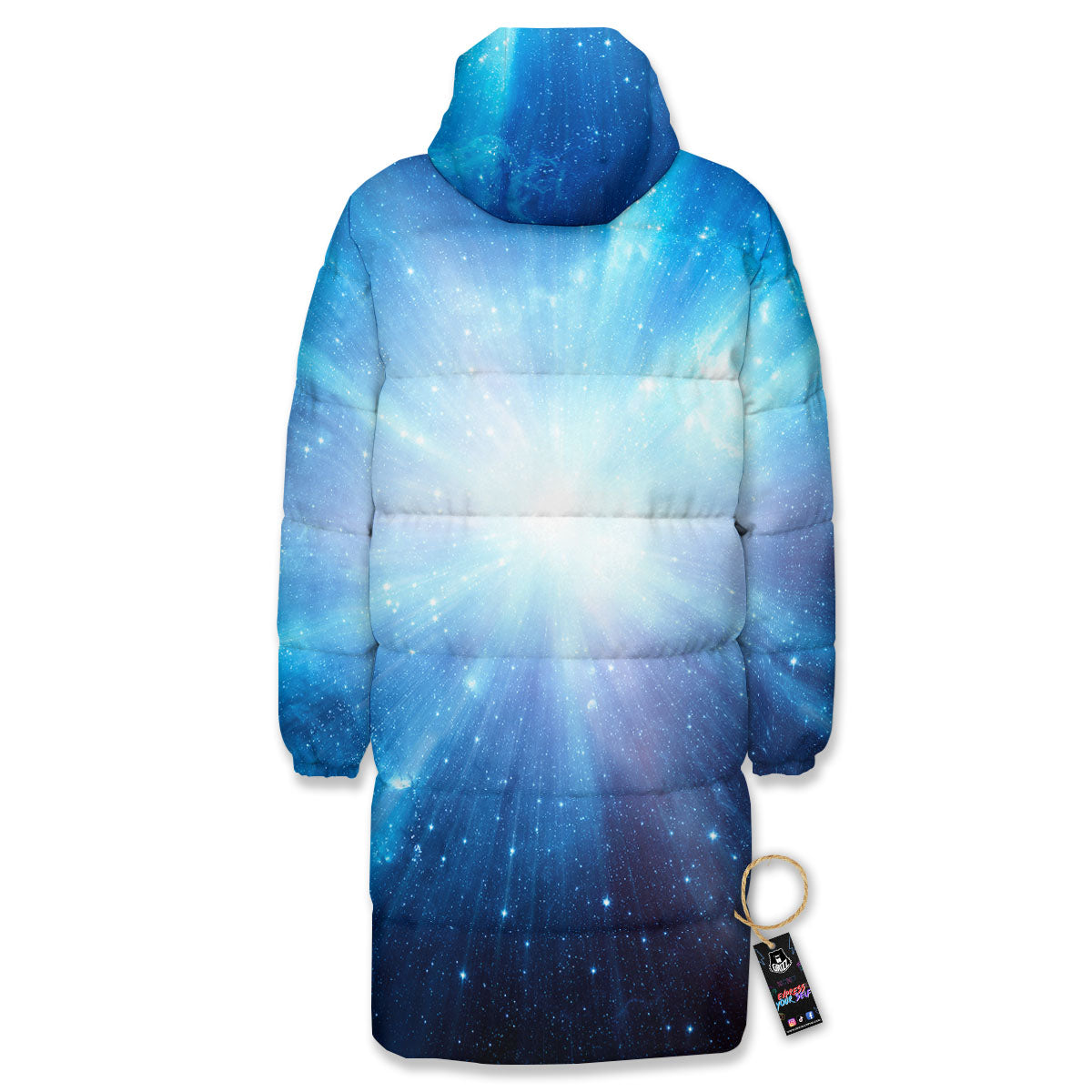 Space Light Blue Print Long Down Jacket-grizzshop