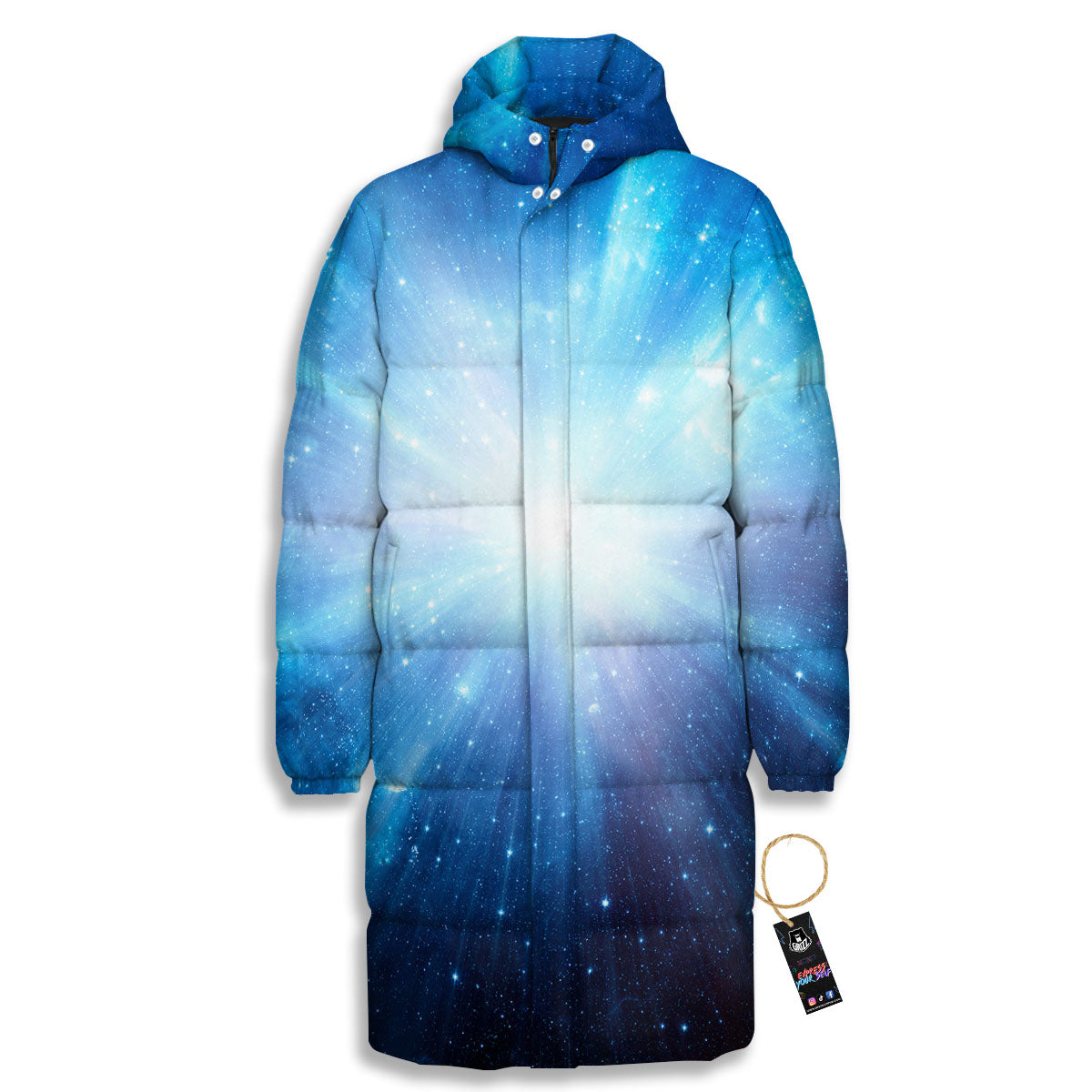 Space Light Blue Print Long Down Jacket-grizzshop