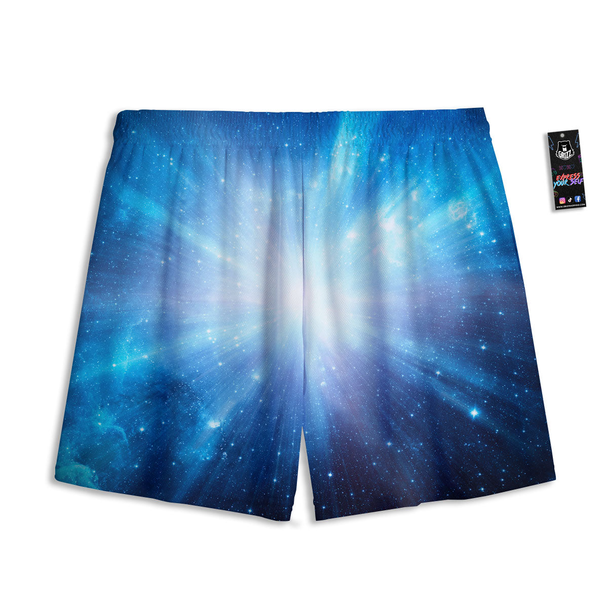 Space Light Blue Print Mesh Shorts