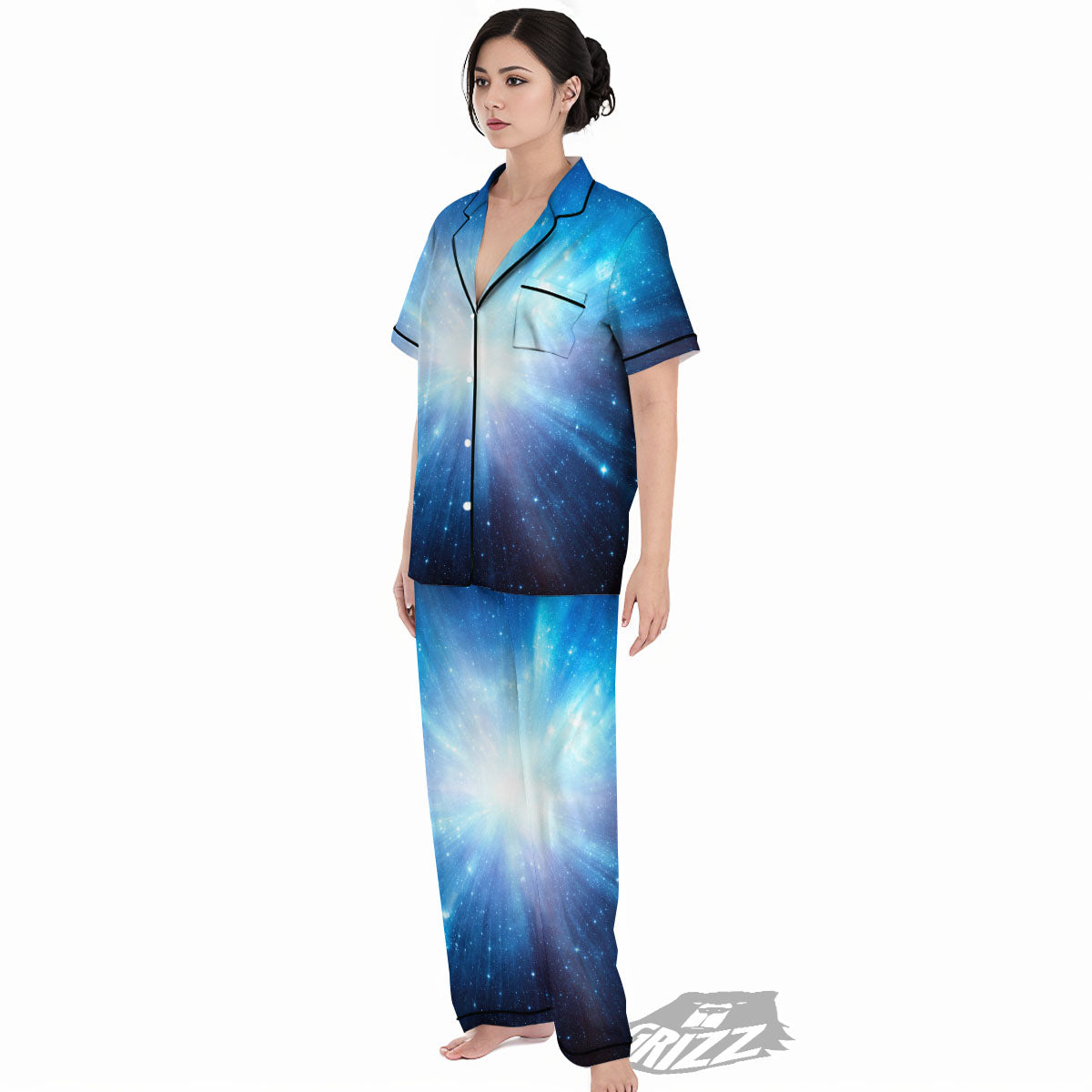 Space Light Blue Print Women's Pajamas Set-grizzshop
