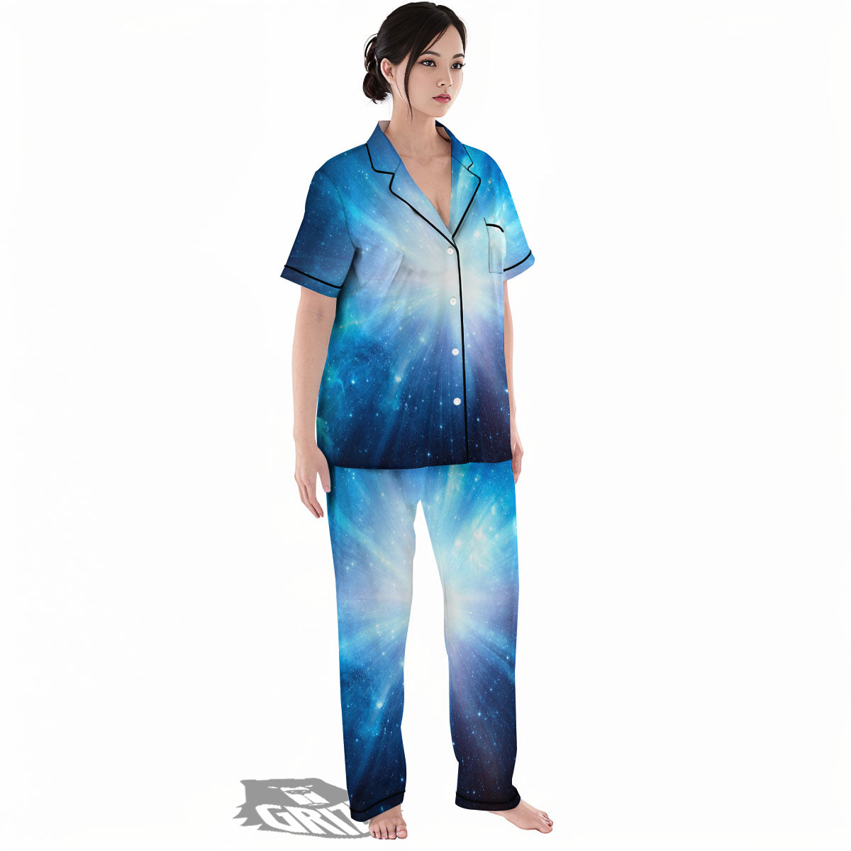 Space Light Blue Print Women's Pajamas Set-grizzshop