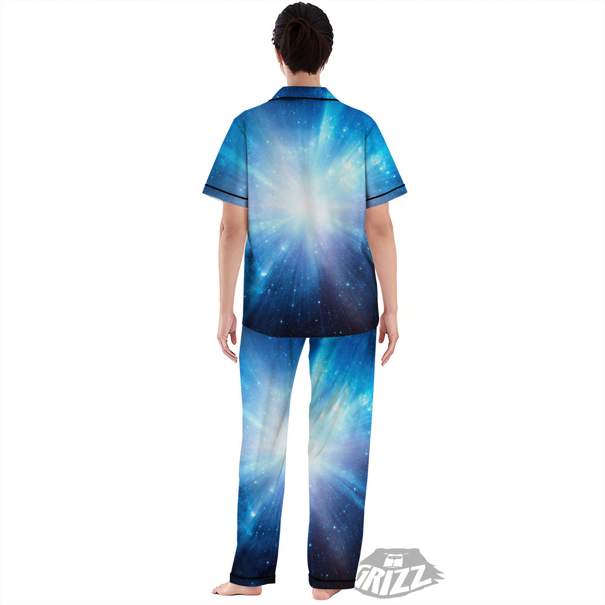 Space Light Blue Print Women's Pajamas Set-grizzshop