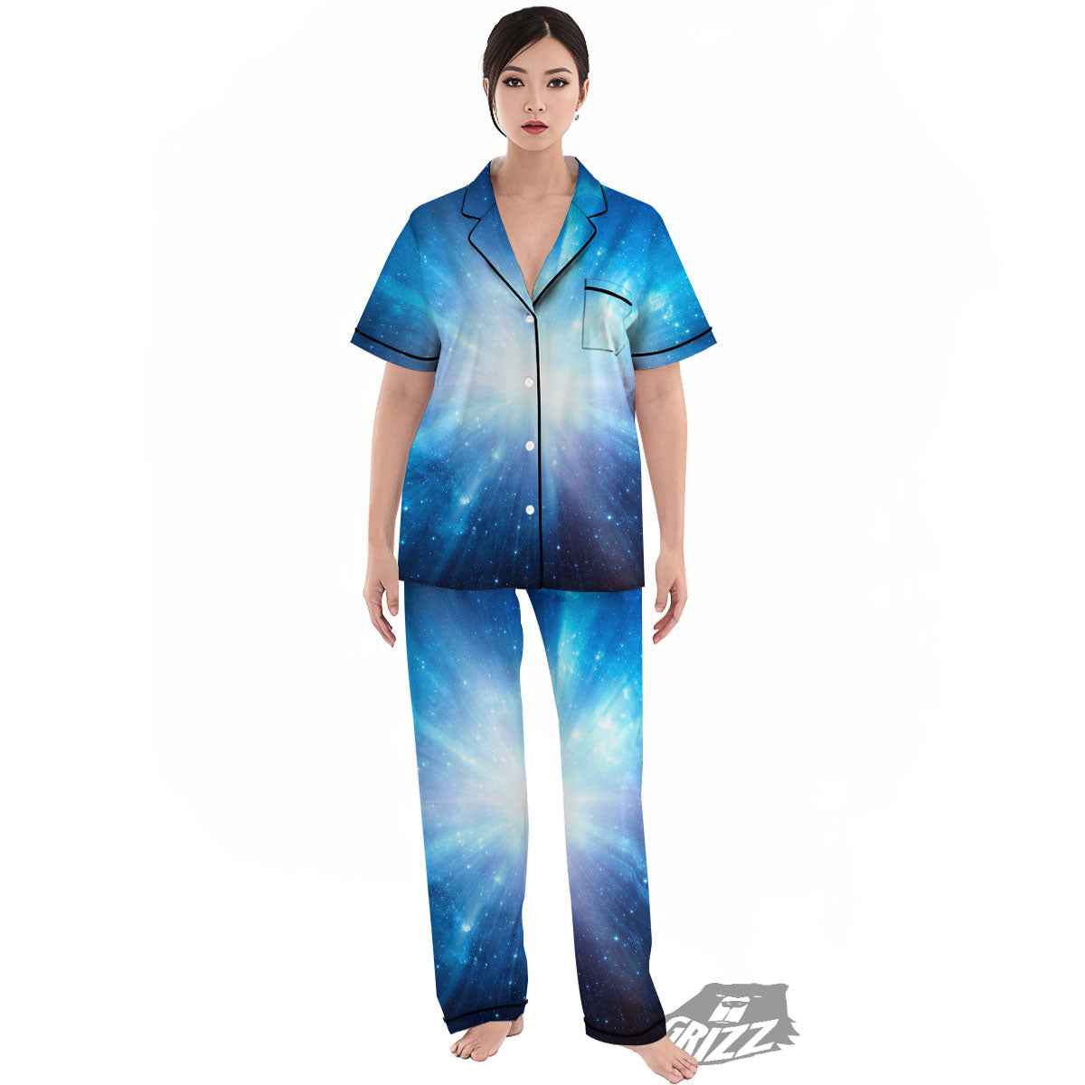 Space Light Blue Print Women's Pajamas Set-grizzshop
