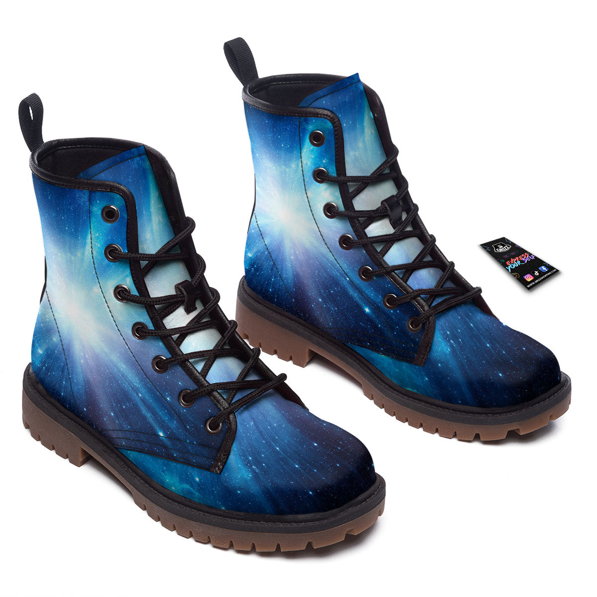 Space Light Blue Print Work Boots-grizzshop