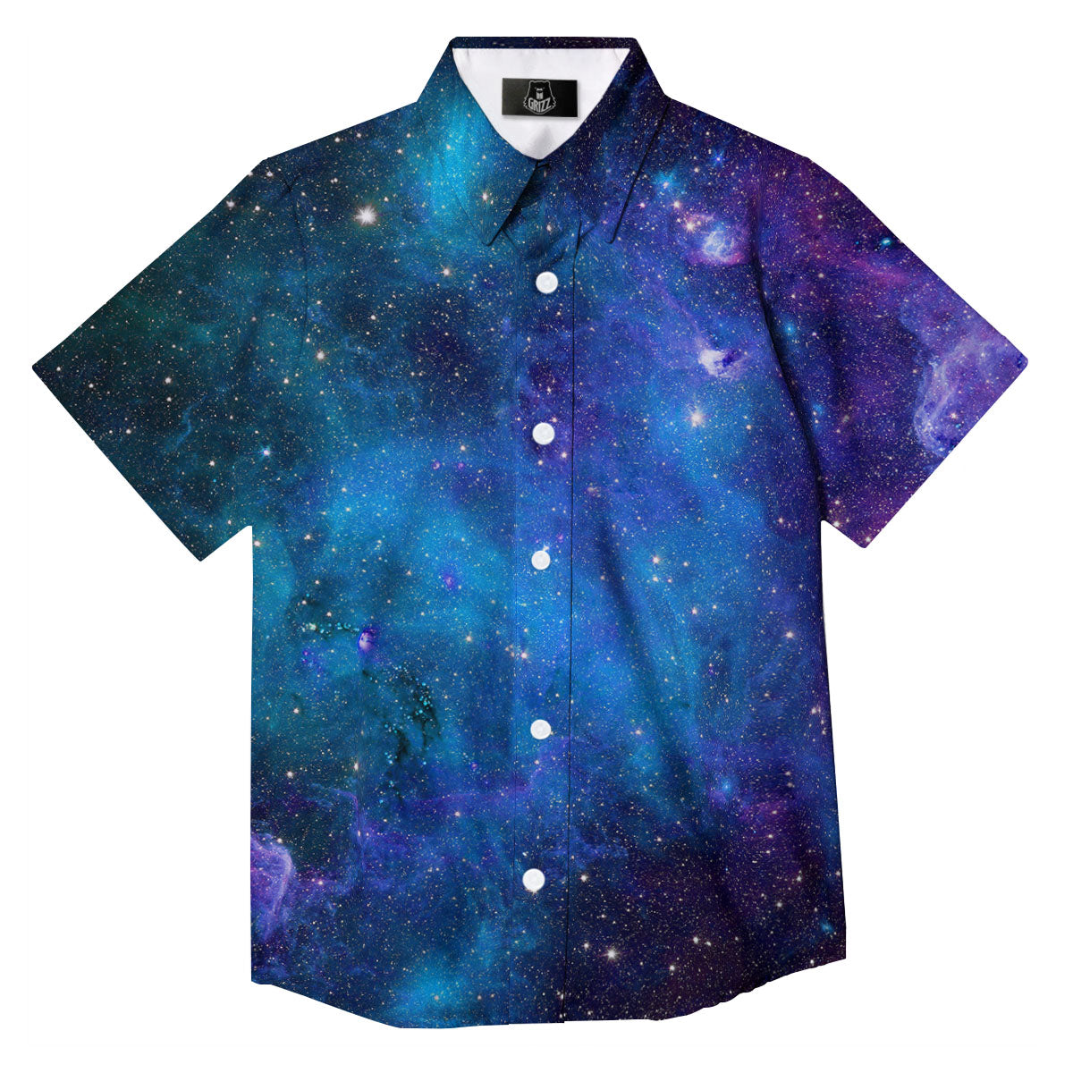 Space Nebula Print Button Up Shirt-grizzshop