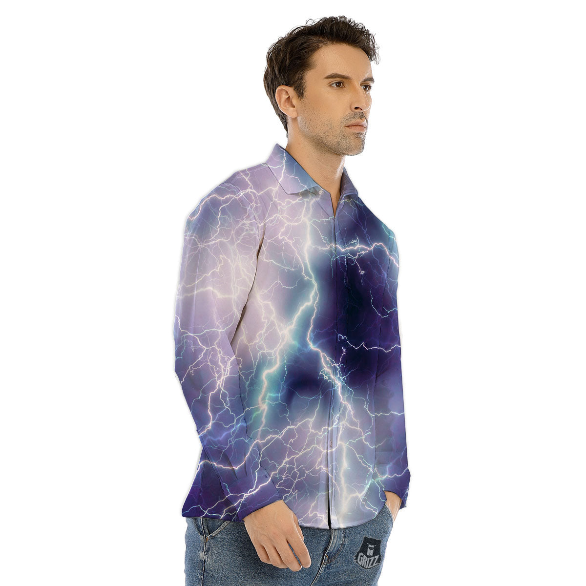 Spark Lightning Print Men's Dress Shirts-grizzshop