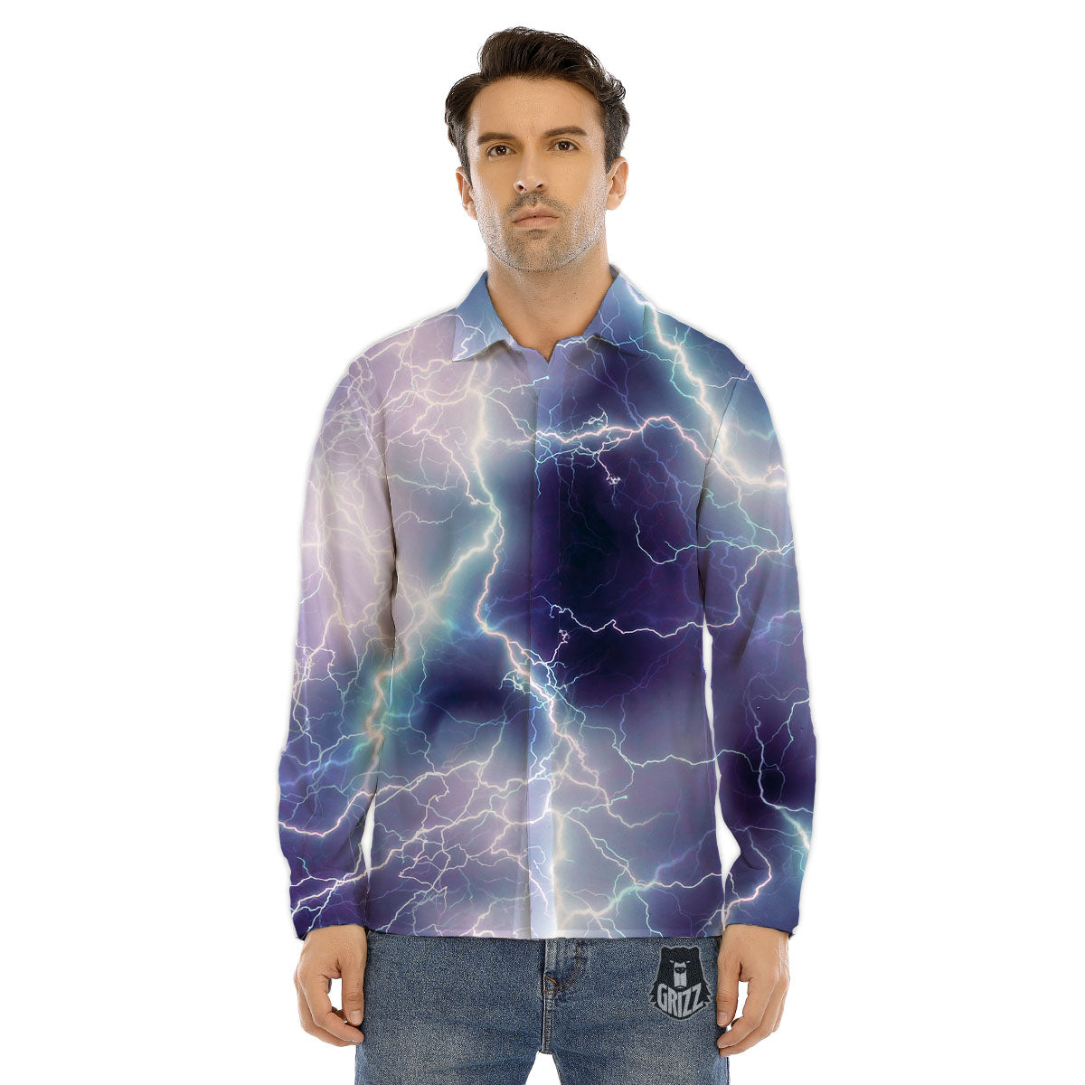 Spark Lightning Print Men's Dress Shirts-grizzshop