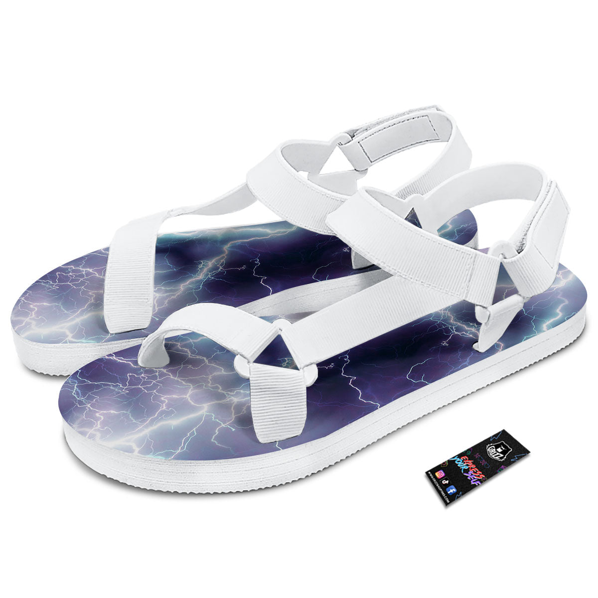 Spark Lightning Print White Open Toe Sandals-grizzshop