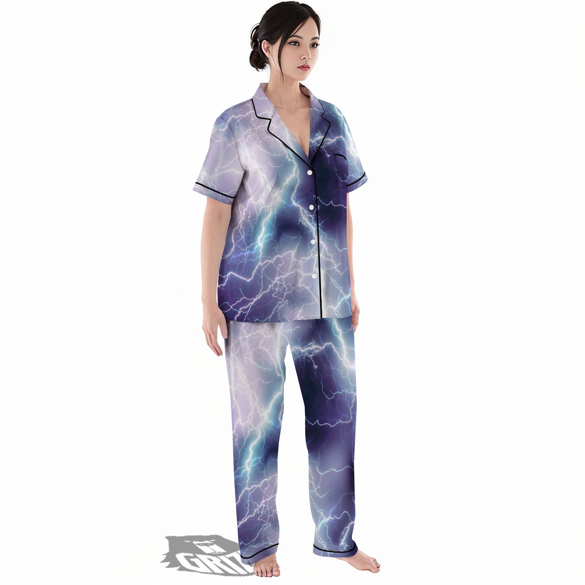 Spark Lightning Print Women's Pajamas Set-grizzshop