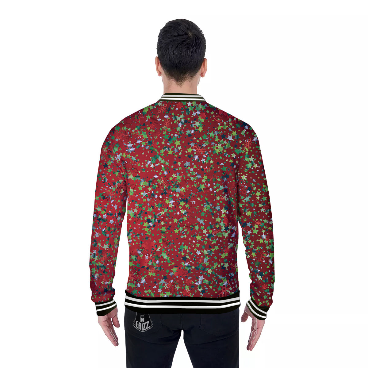 Sparkle Christmas Print Baseball Jacket-grizzshop
