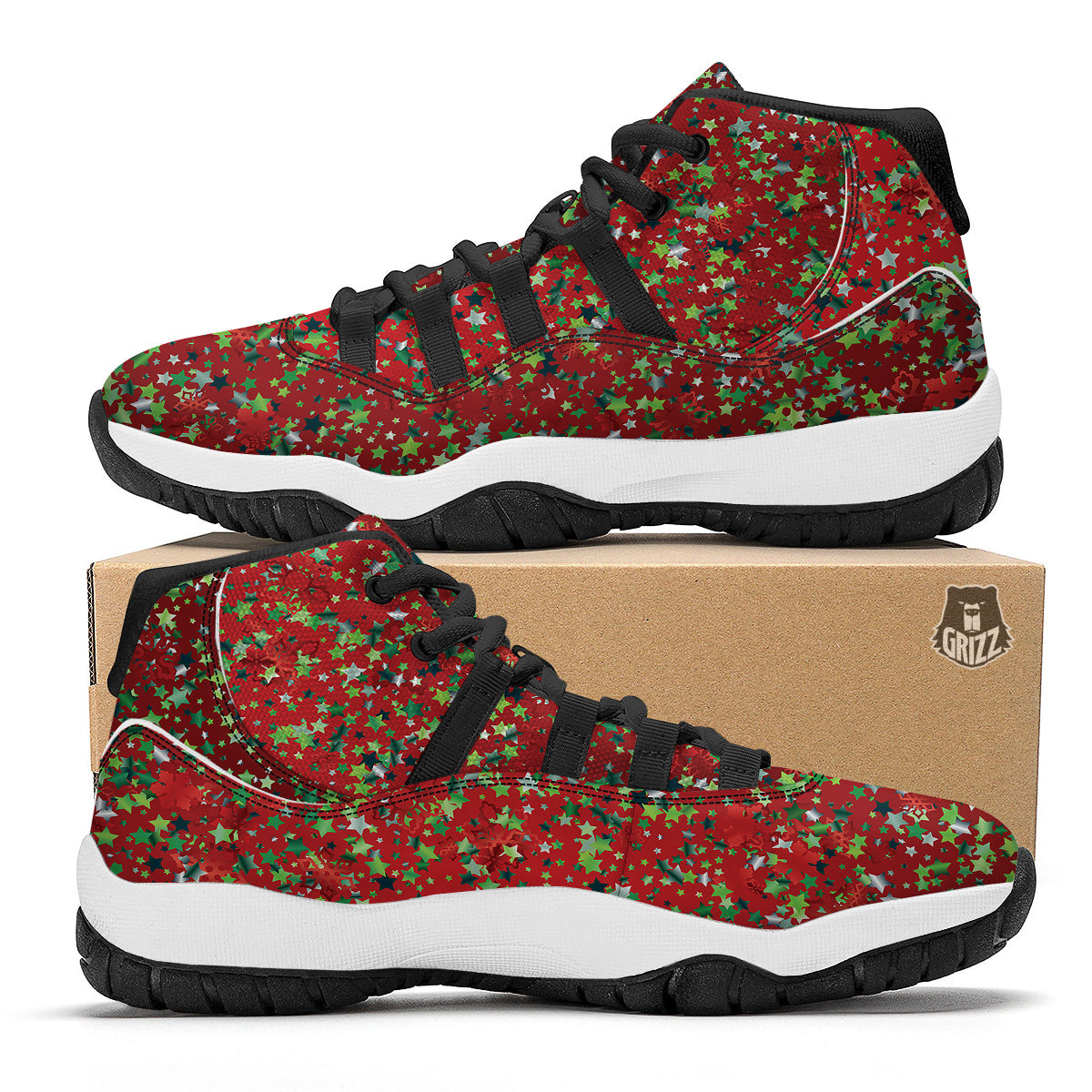 Sparkle Christmas Print Black Bball Shoes-grizzshop