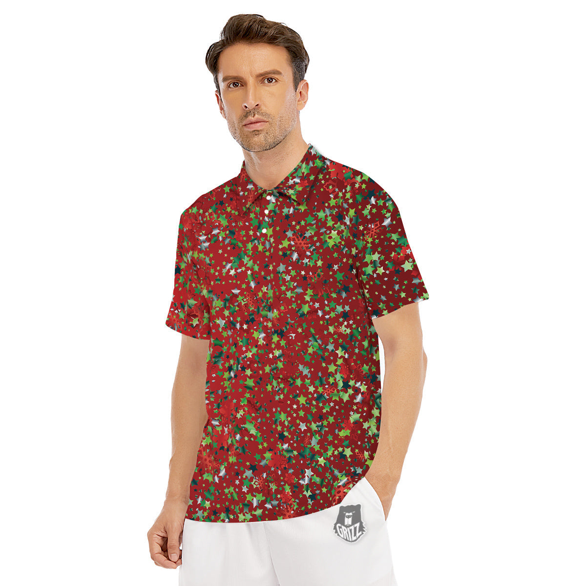 Sparkle Christmas Print Men's Golf Shirts-grizzshop