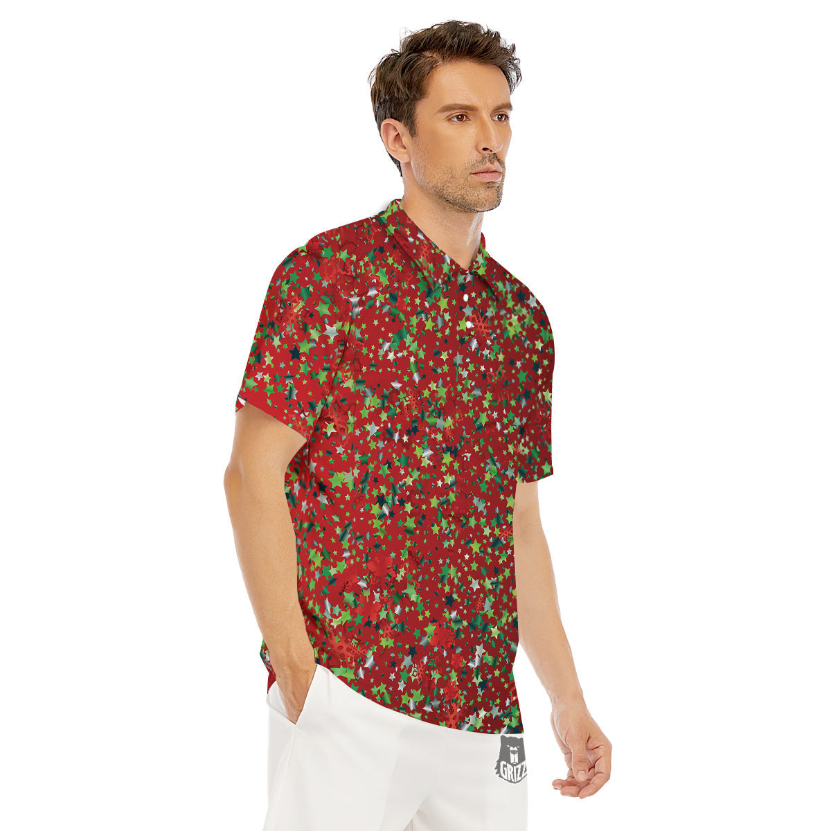 Sparkle Christmas Print Men's Golf Shirts-grizzshop