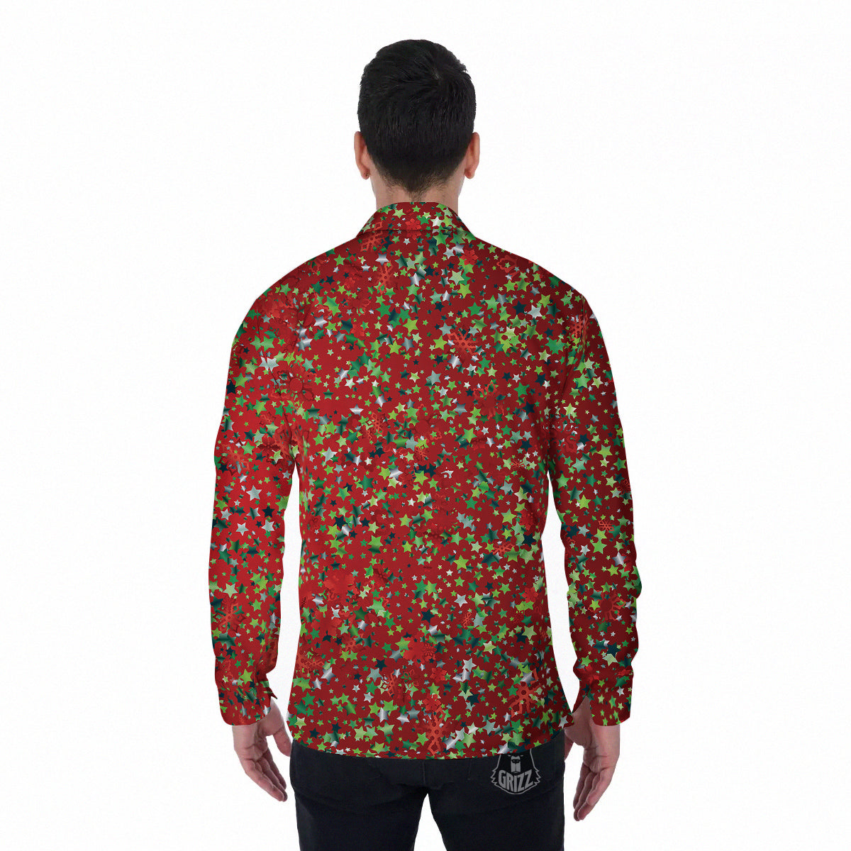Sparkle Christmas Print Men's Long Sleeve Shirts-grizzshop