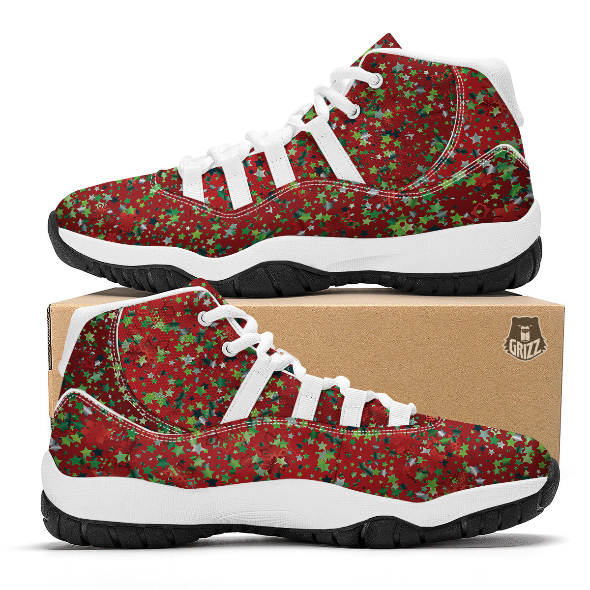 Sparkle Christmas Print White Bball Shoes-grizzshop