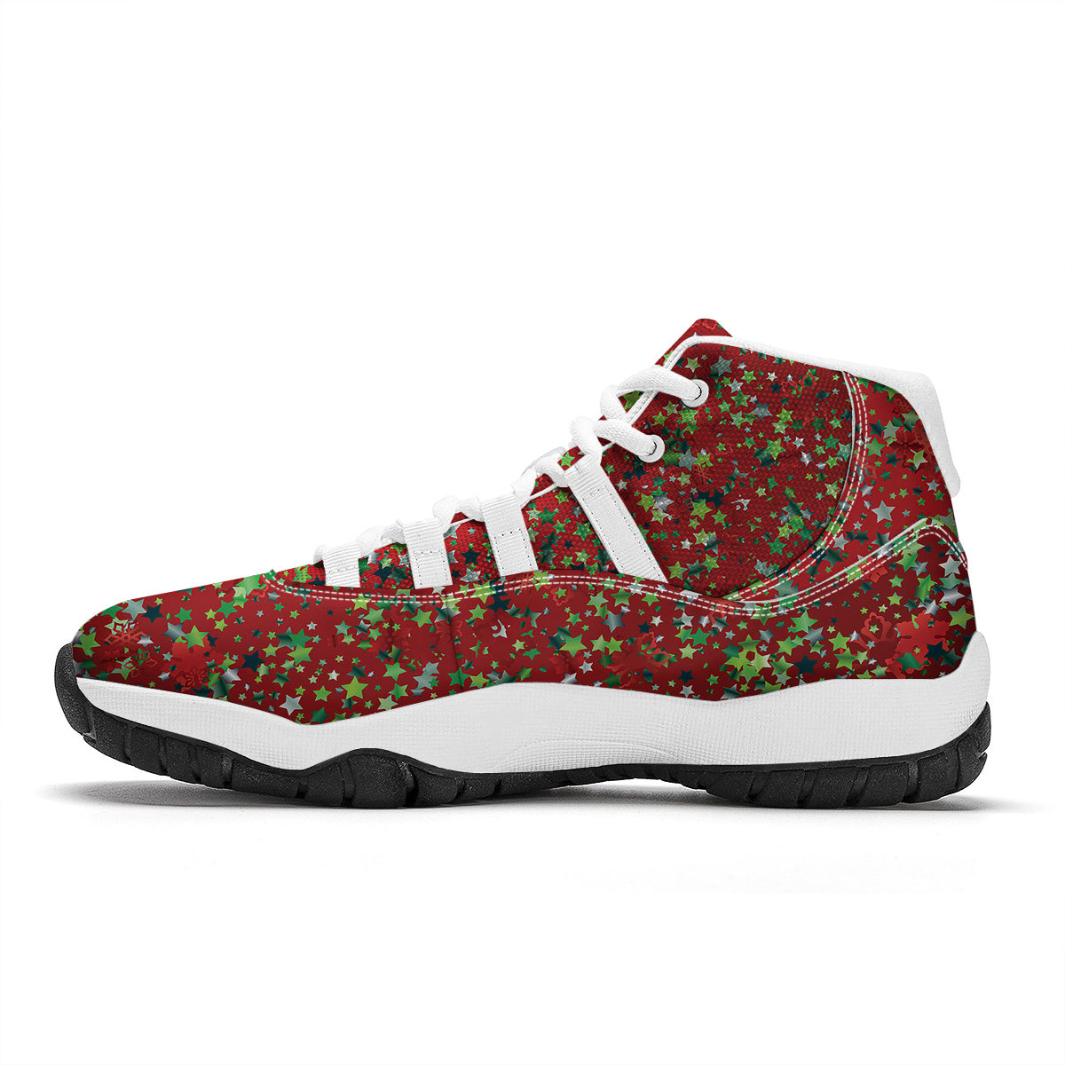Sparkle Christmas Print White Bball Shoes-grizzshop
