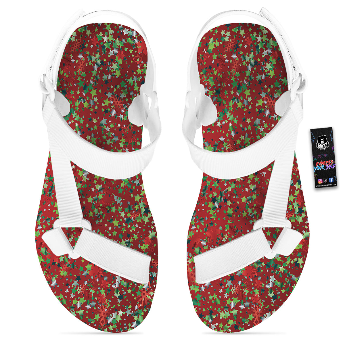 Sparkle Christmas Print White Open Toe Sandals-grizzshop
