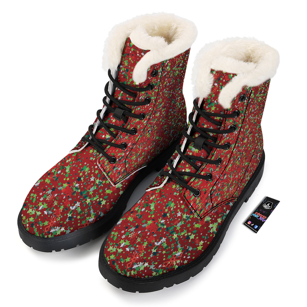 Sparkle Christmas Print Winter Boots-grizzshop