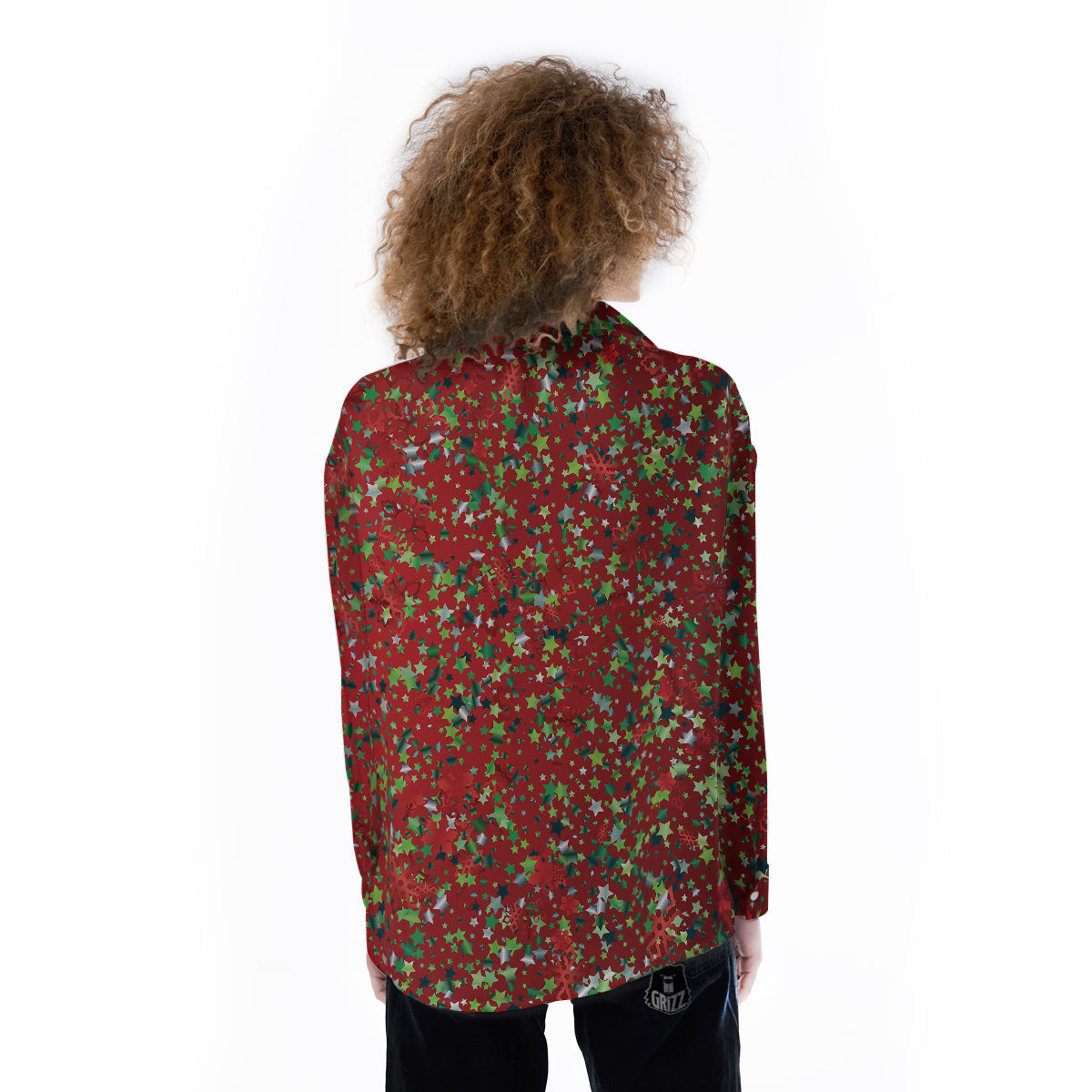 Sparkle Christmas Print Women's Long Sleeve Shirts-grizzshop